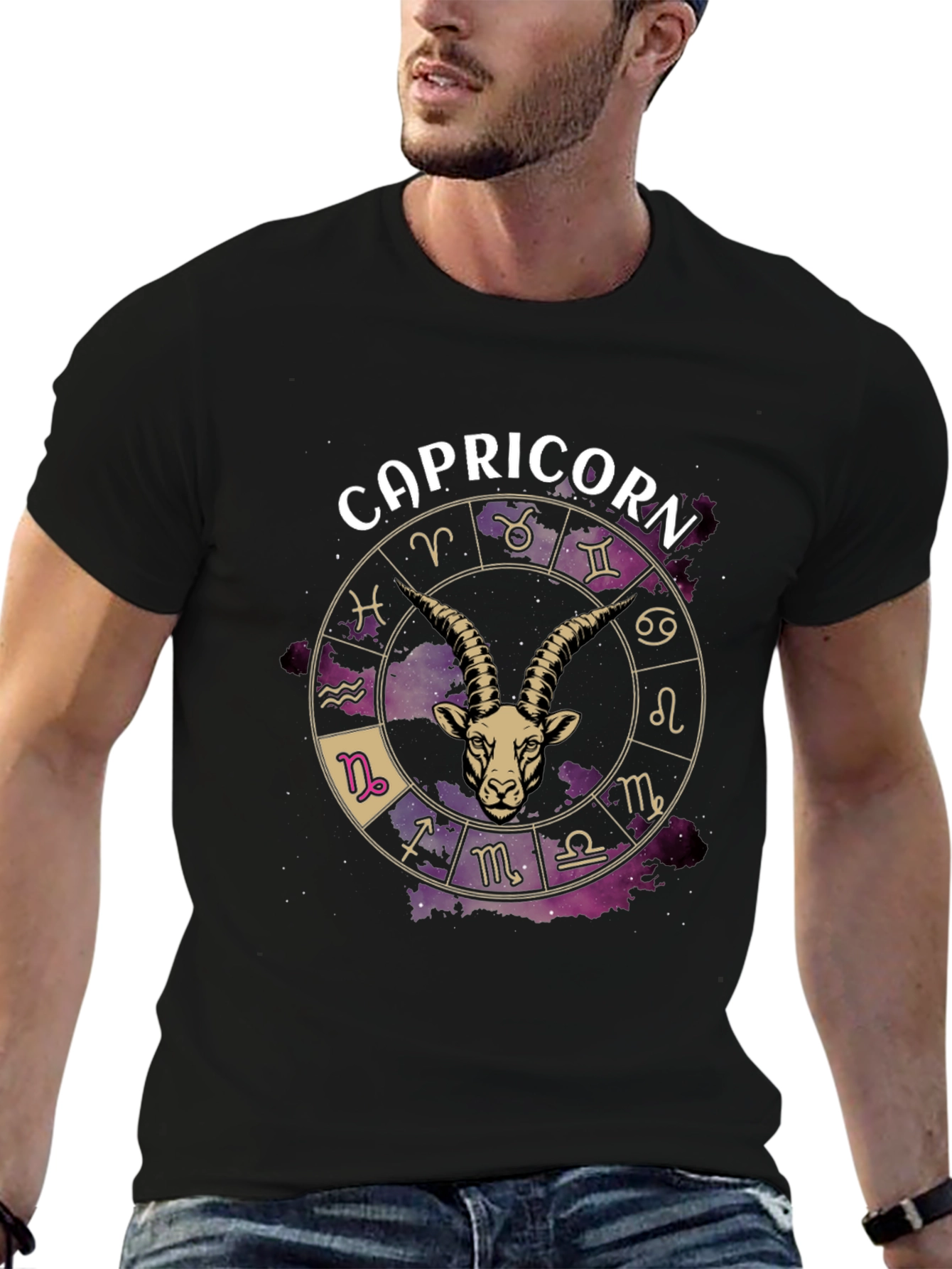 Capricorn Zodiac Graphic T-Shirt - Black