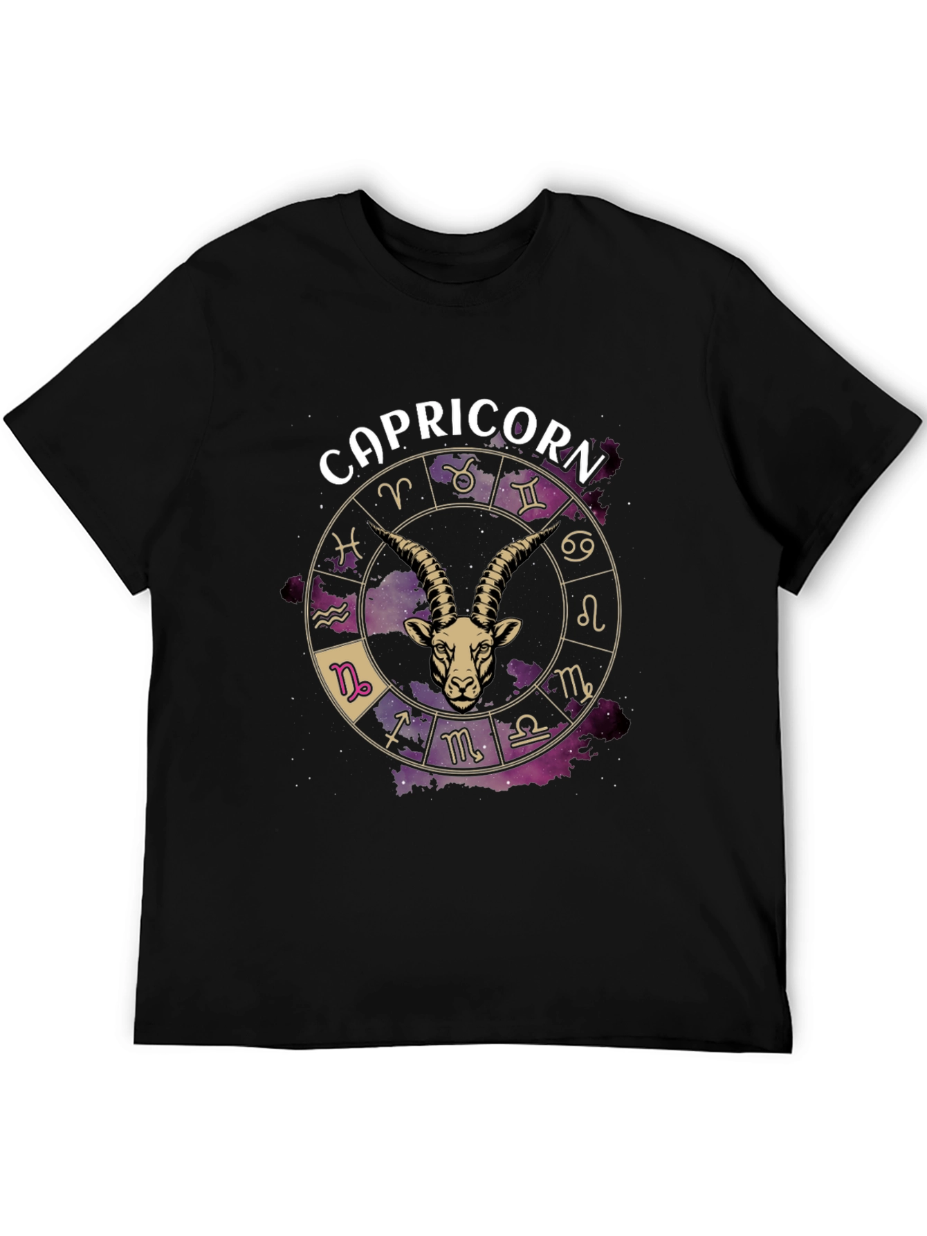 Capricorn Zodiac Graphic T-Shirt - Black