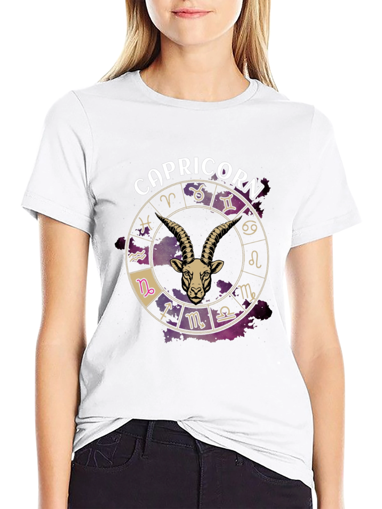 Capricorn Zodiac Graphic T-Shirt - Black
