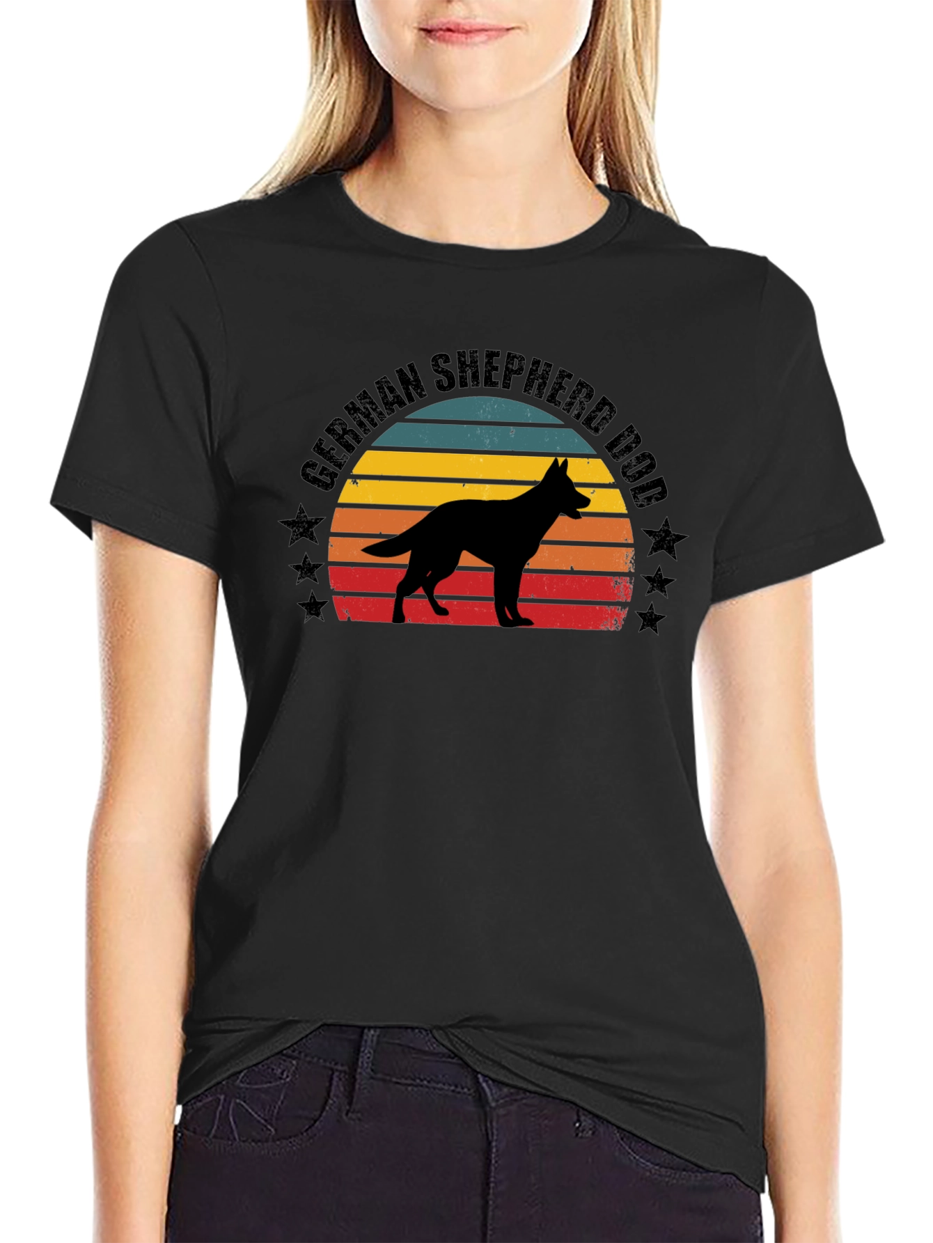 German Shepherd Dog Sunset Graphic Tee