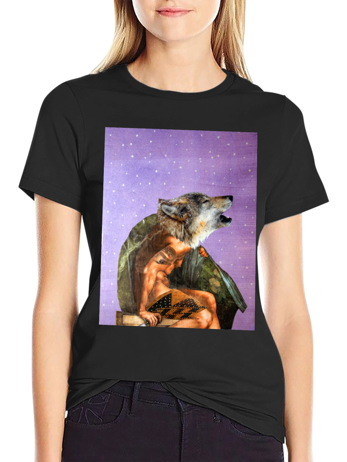 Wolf Man Graphic Tee - Black Cotton Blend