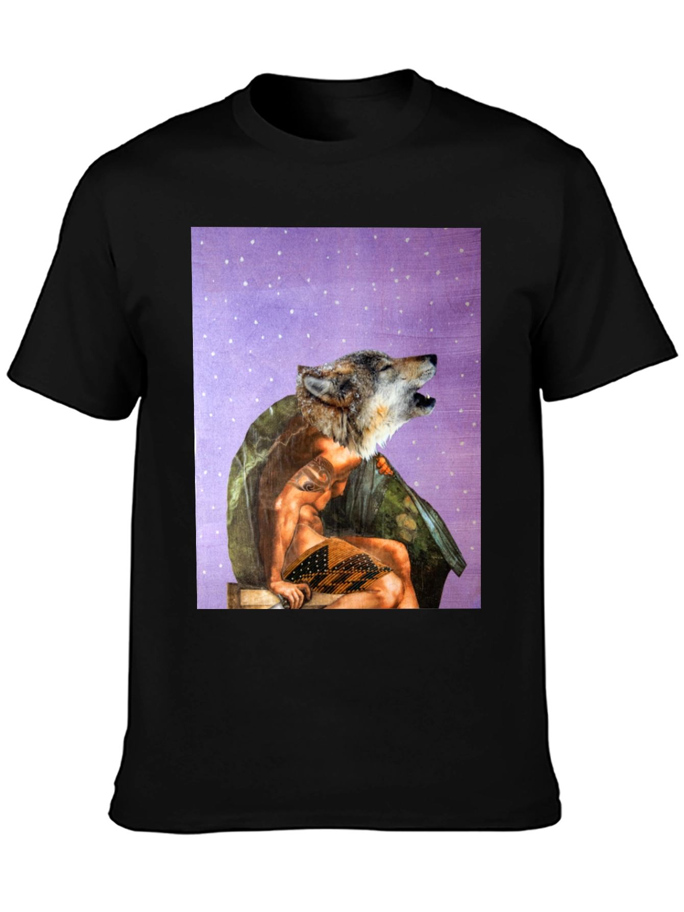 Wolf Man Graphic Tee - Black Cotton Blend