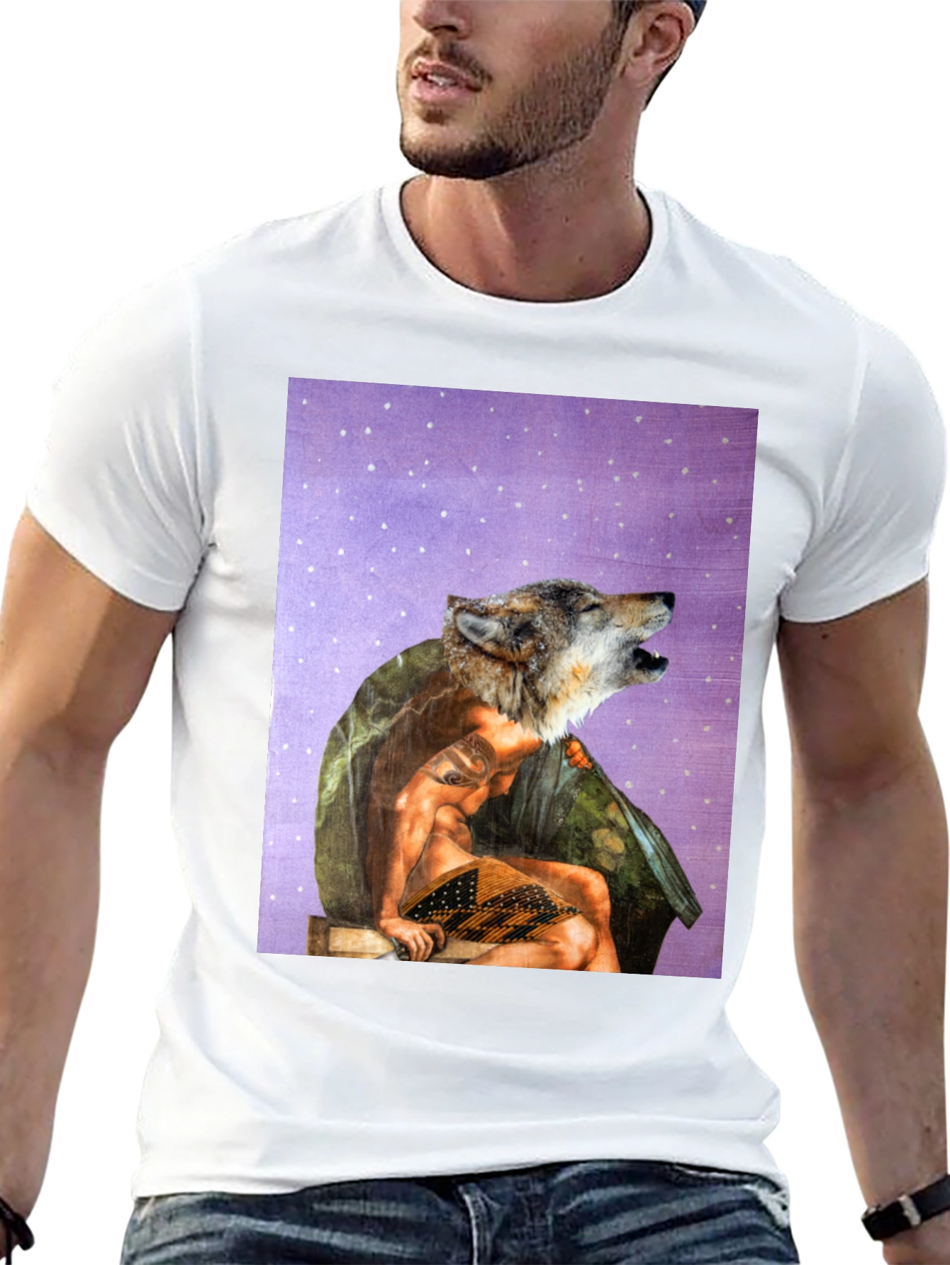 Wolf Man Graphic Tee - Black Cotton Blend
