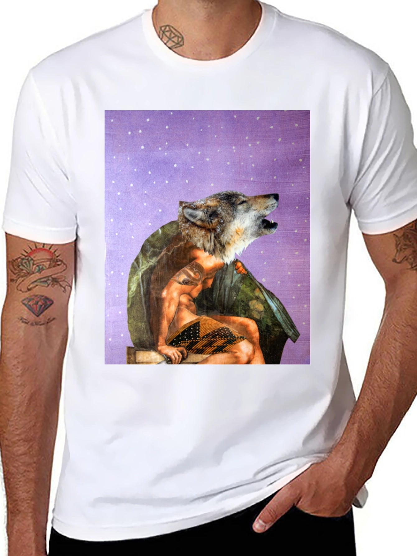 Wolf Man Graphic Tee - Black Cotton Blend