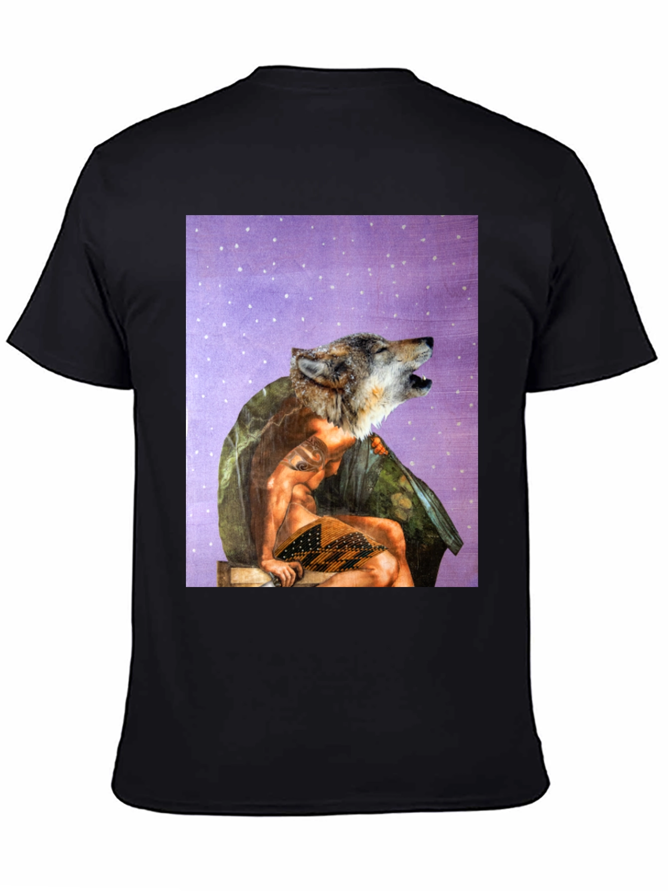Wolf Man Graphic Tee - Black Cotton Blend
