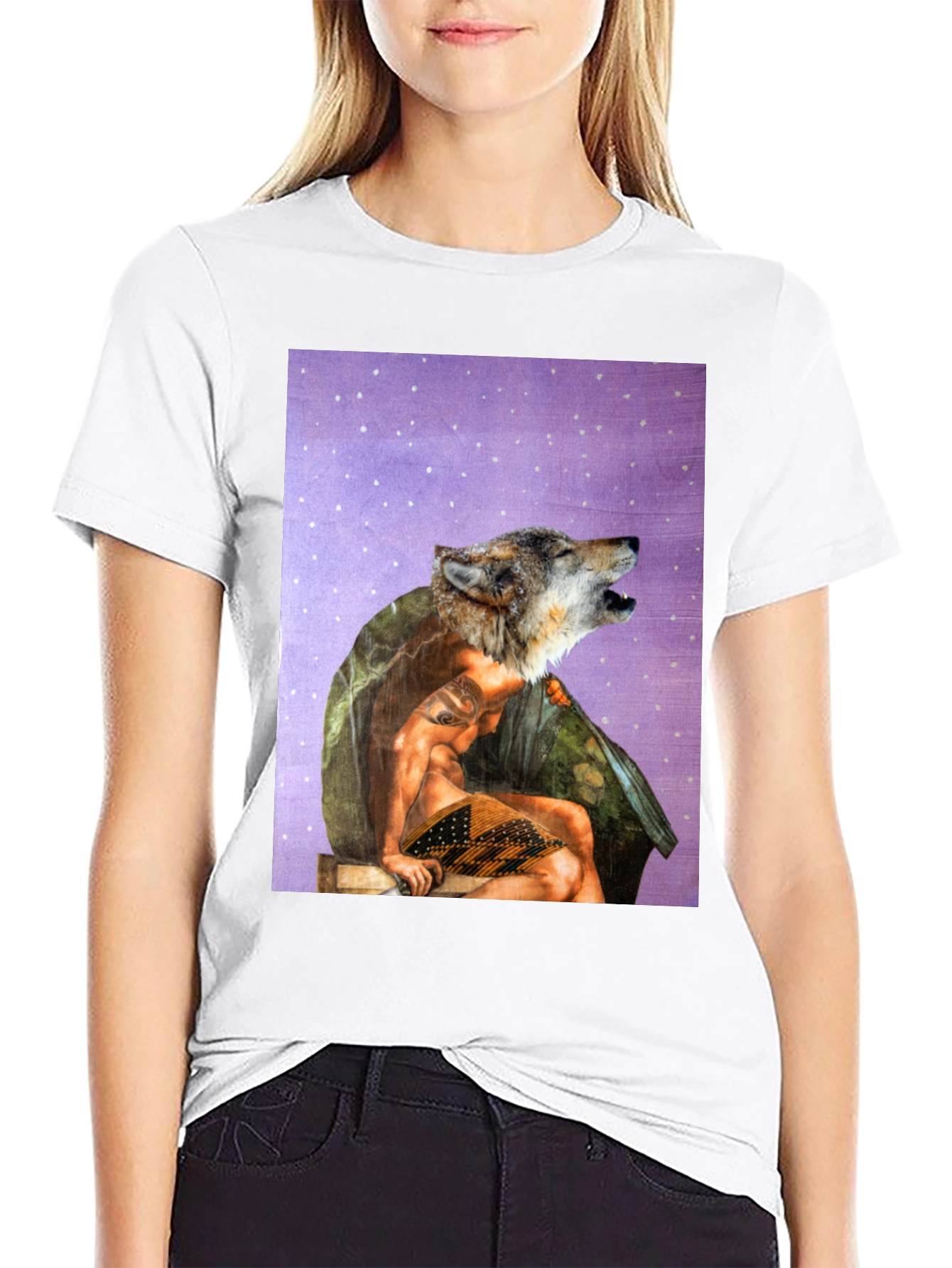Wolf Man Graphic Tee - Black Cotton Blend