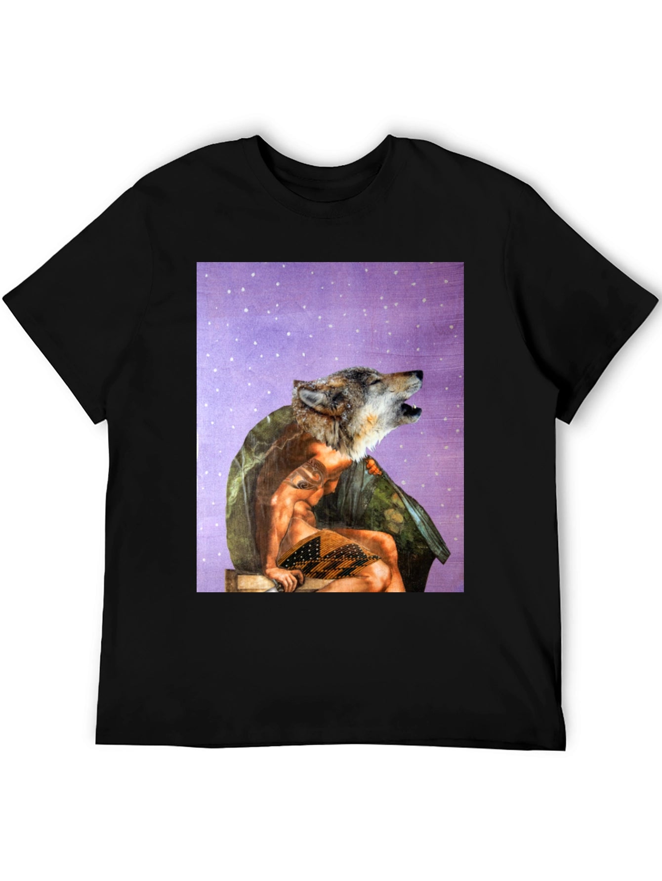 Wolf Man Graphic Tee - Black Cotton Blend