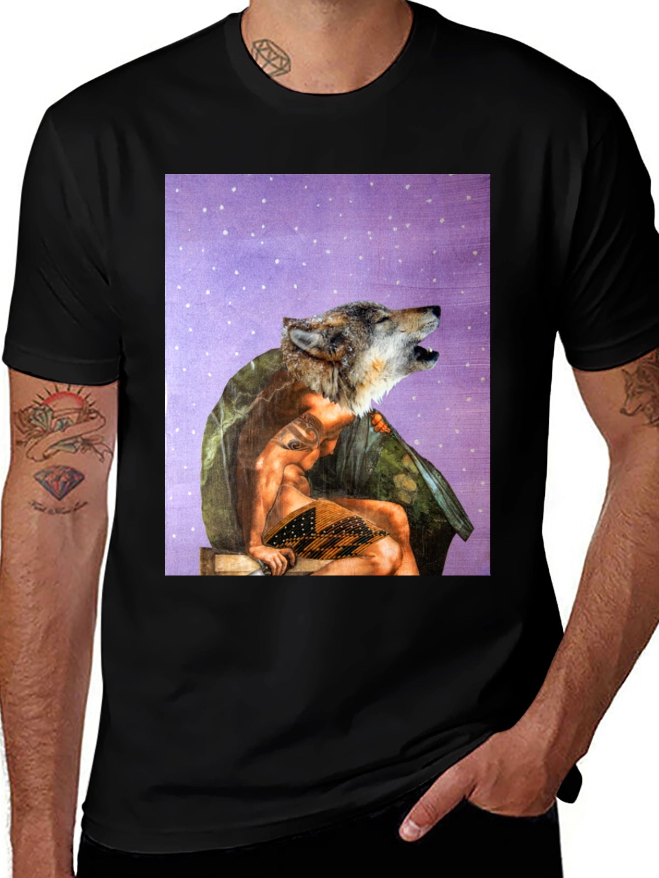 Wolf Man Graphic Tee - Black Cotton Blend