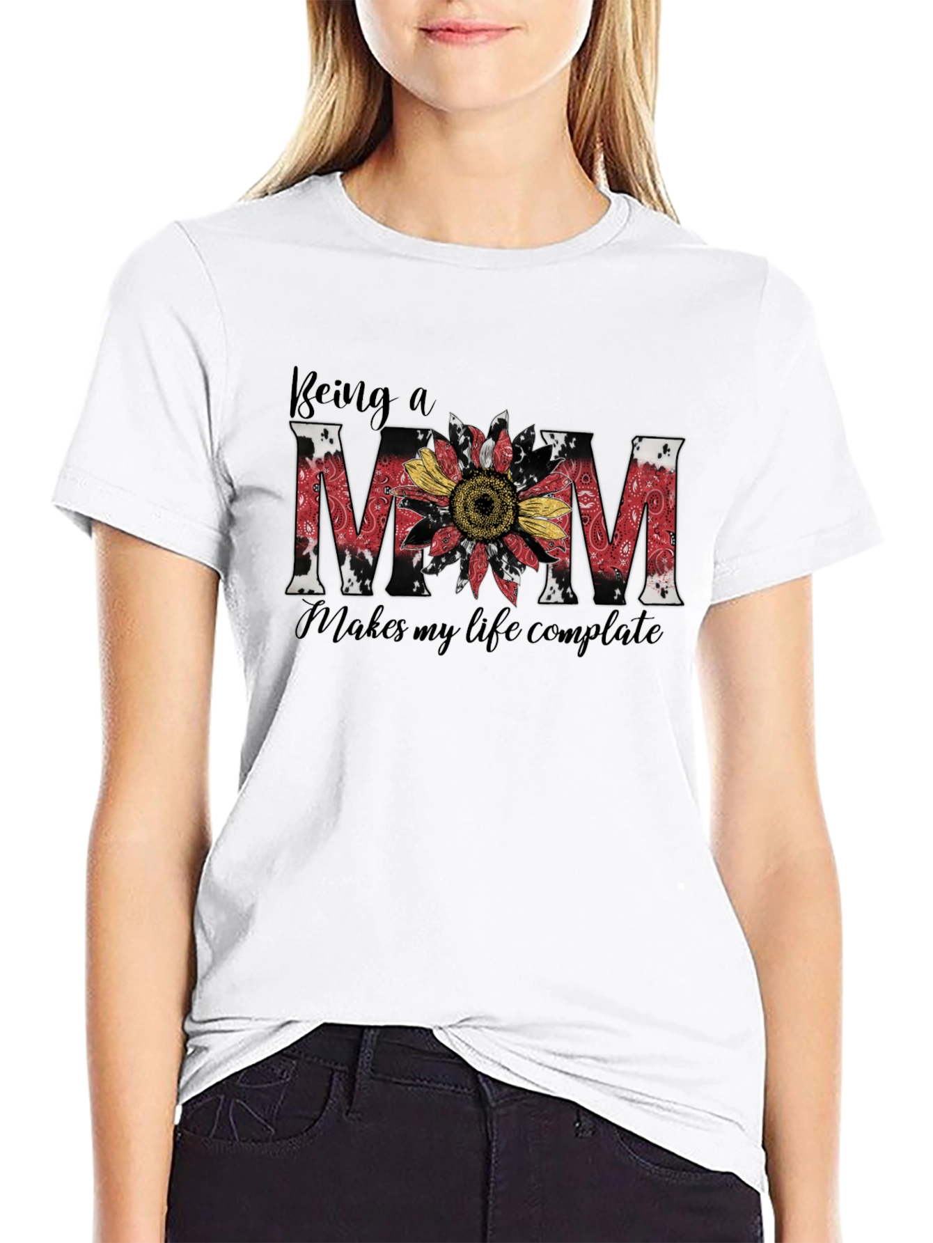 Being A Mom Sunflower Graphic T-Shirt