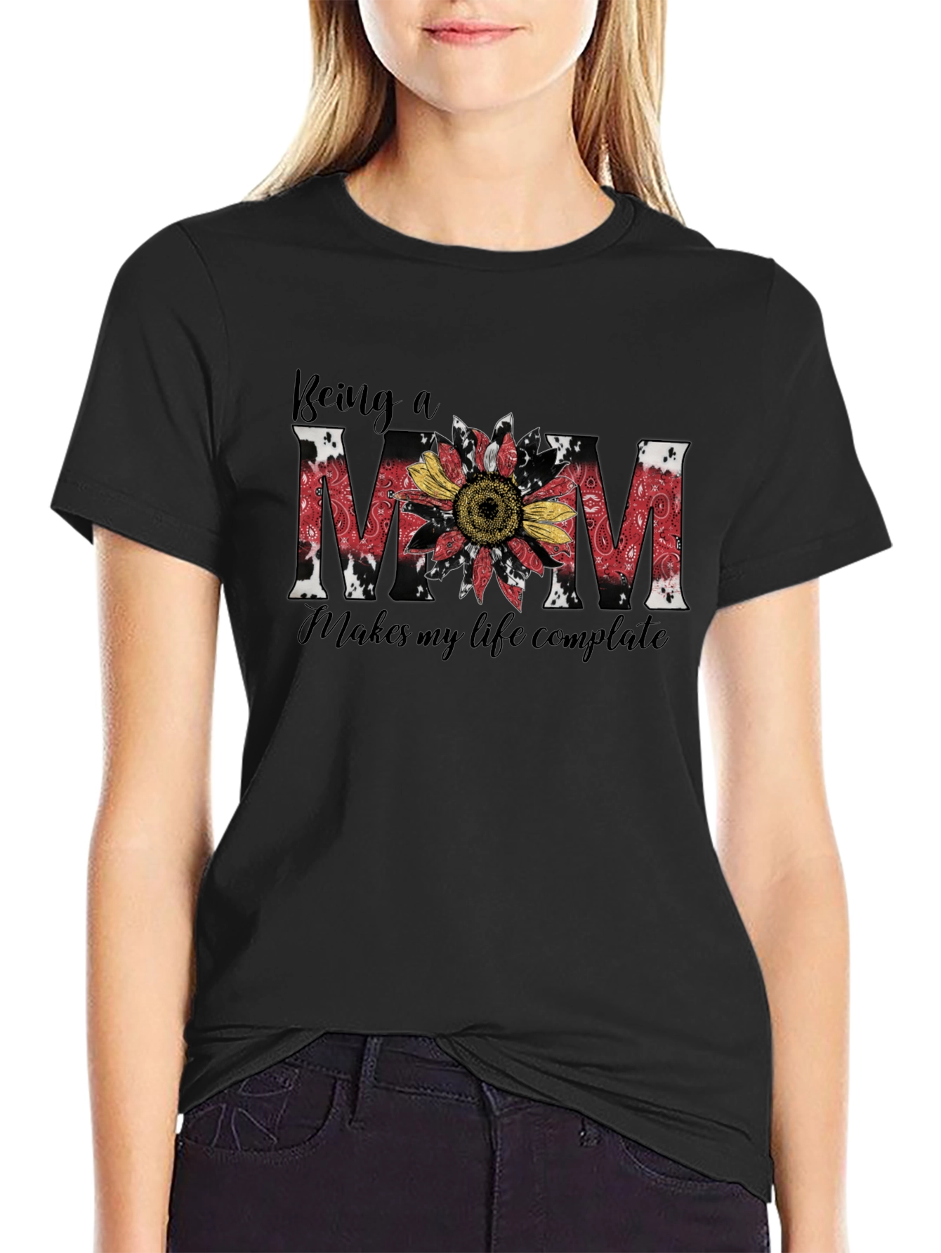 Being A Mom Sunflower Graphic T-Shirt