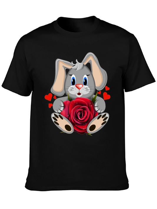 Cute Bunny with Rose Graphic T-Shirt - Valentines Day Gift