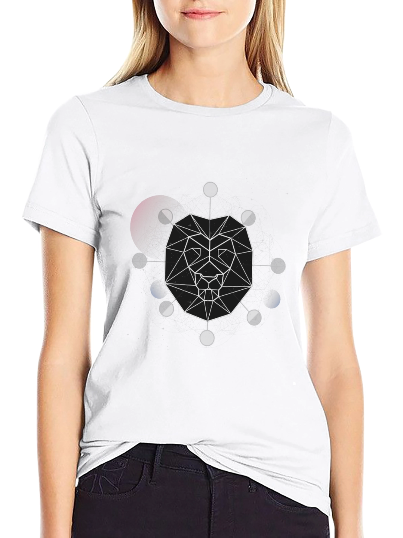 Geometric Lion Graphic Black T-Shirt