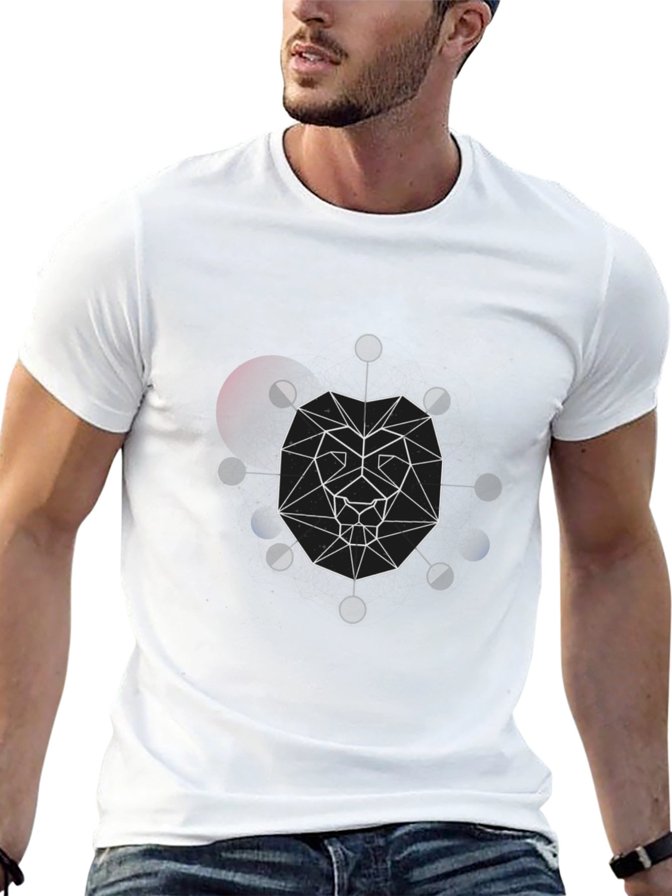 Geometric Lion Graphic Black T-Shirt