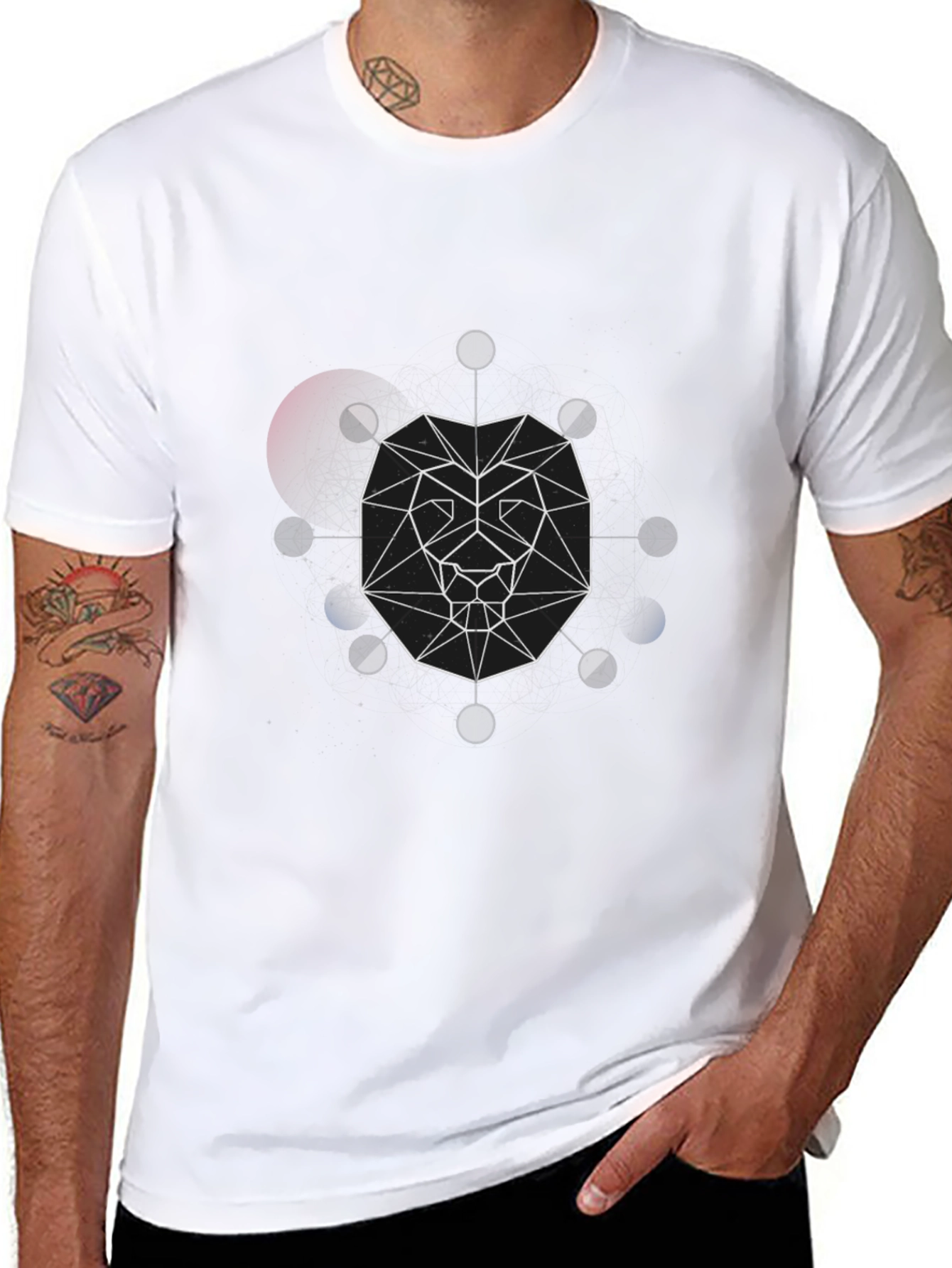 Geometric Lion Graphic Black T-Shirt