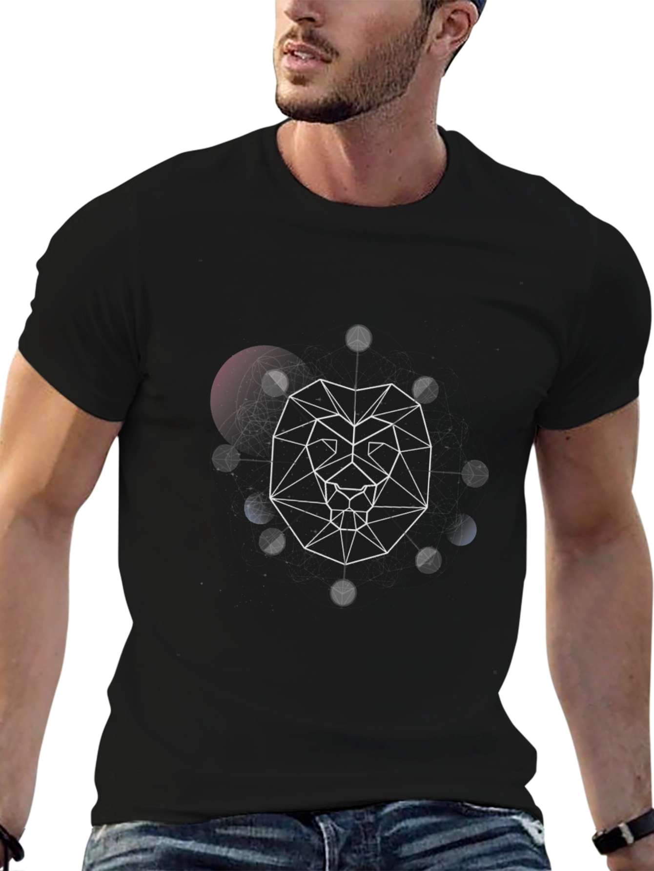 Geometric Lion Graphic Black T-Shirt