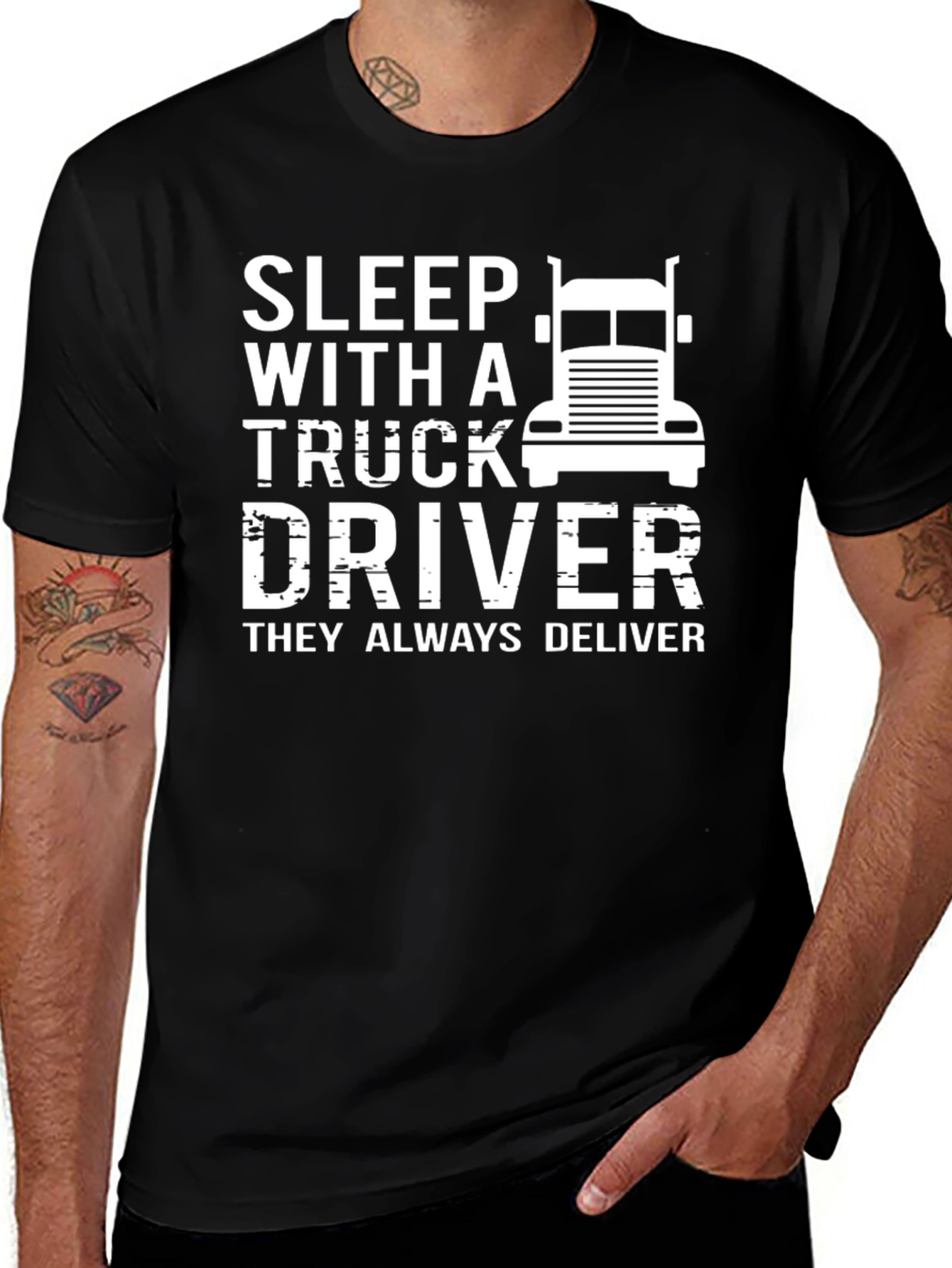 Sleep With A Truck Driver Black T-Shirt