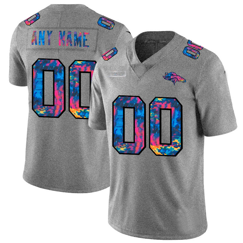 Custom1 Denver Broncos Multi-Color 2020 Crucial Catch Vapor Untouchable Limited Jerseys Greyheather Stitched Jerseys  American Football Jerseys