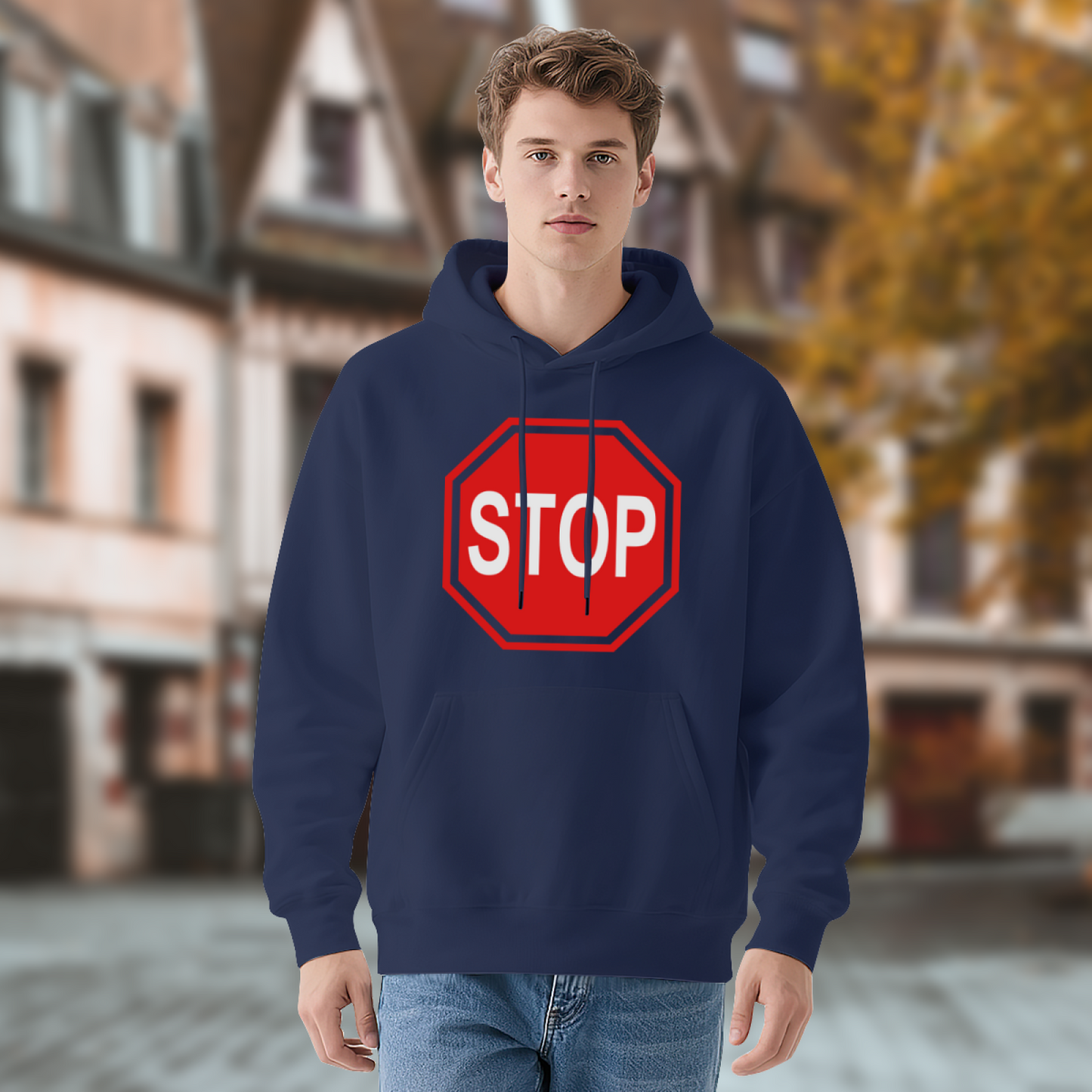 Retro Stop Sign Vintage Hoodie, Soft Comfort Street Outfit