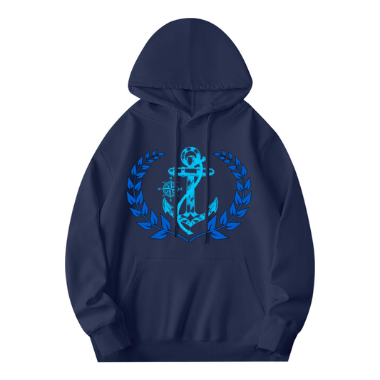 Nautical Anchor Wreath Relax Fit Navy Hoodie, Comfort Maritime Outfit