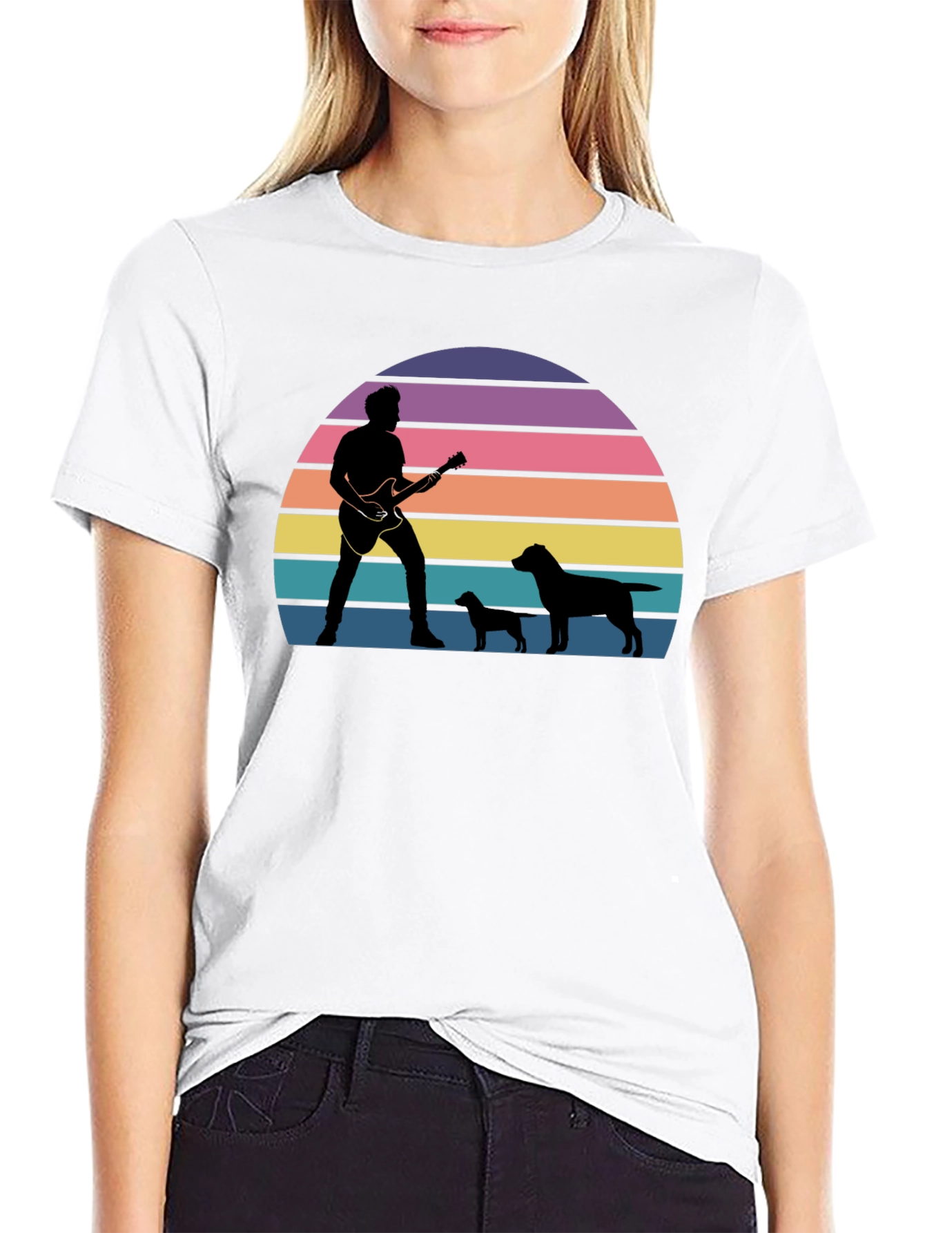 Guitar Man & Dogs Sunset T-Shirt