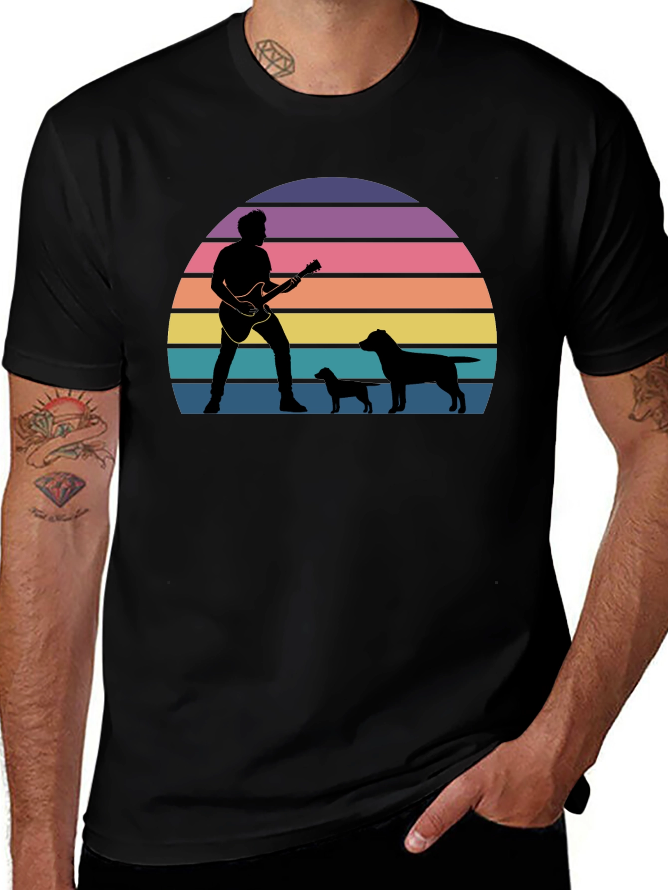 Guitar Man & Dogs Sunset T-Shirt