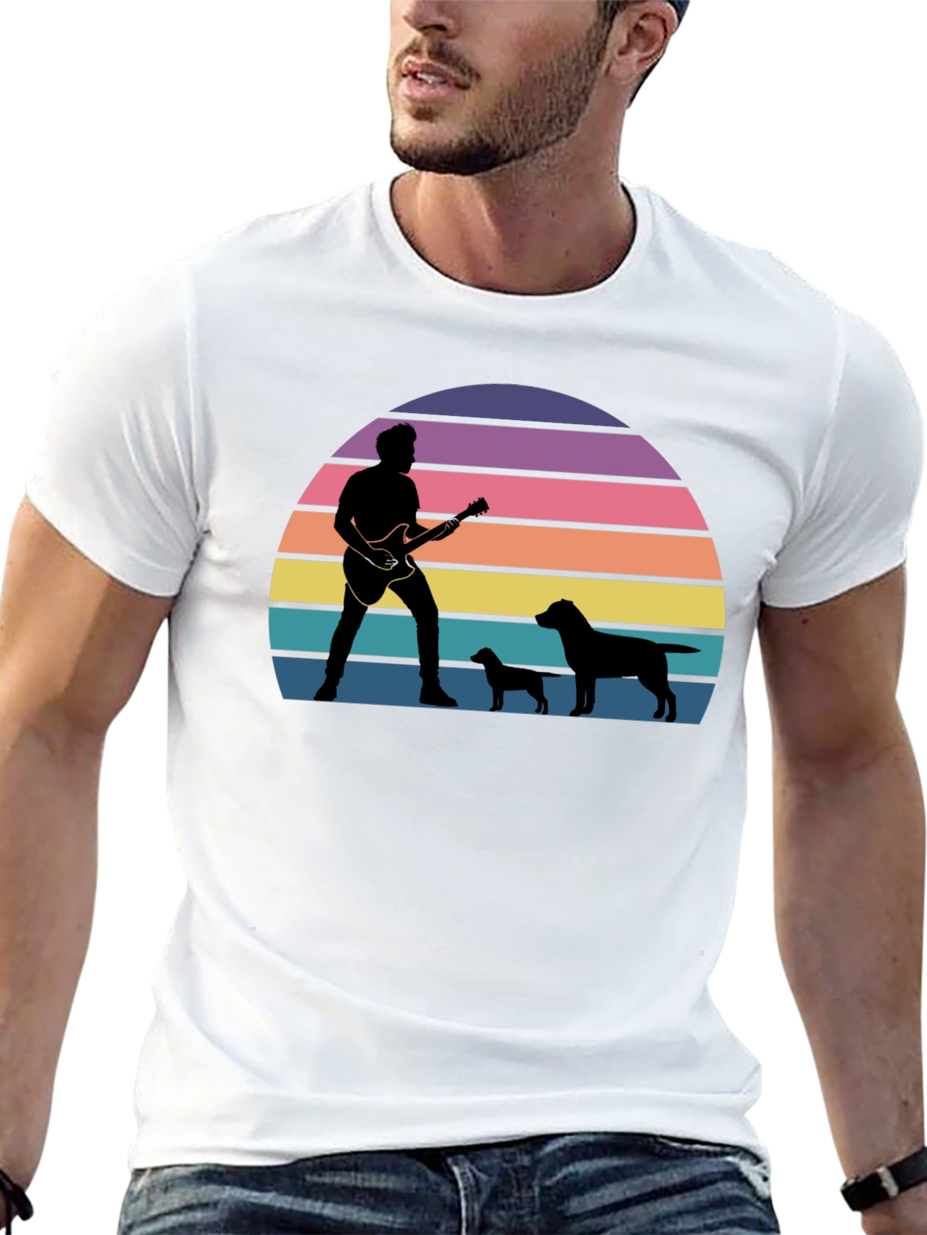 Guitar Man & Dogs Sunset T-Shirt