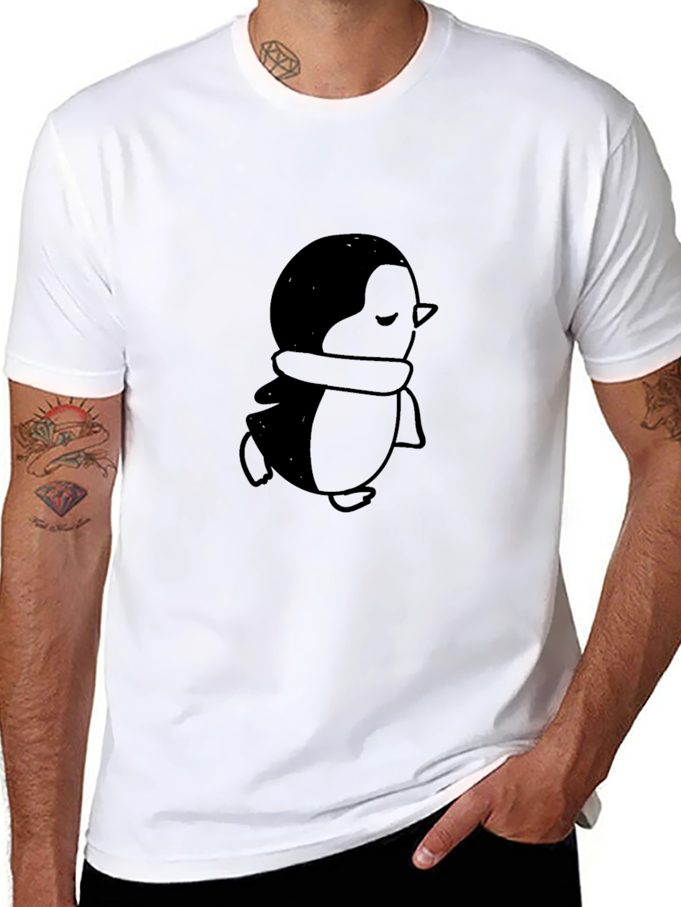 Mens Black Penguin Graphic T-Shirt
