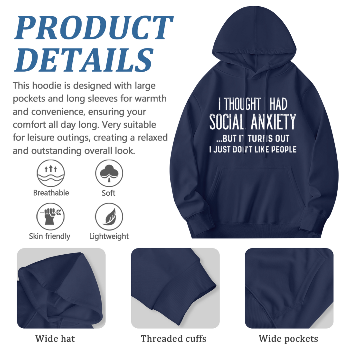 Funny Social Anxiety Relatable Quote Hoodie, Loose Comfort Fit