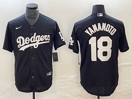 Men's Los Angeles Dodgers Yoshinobu Yamamoto #18 Black Replica Player Jerseys