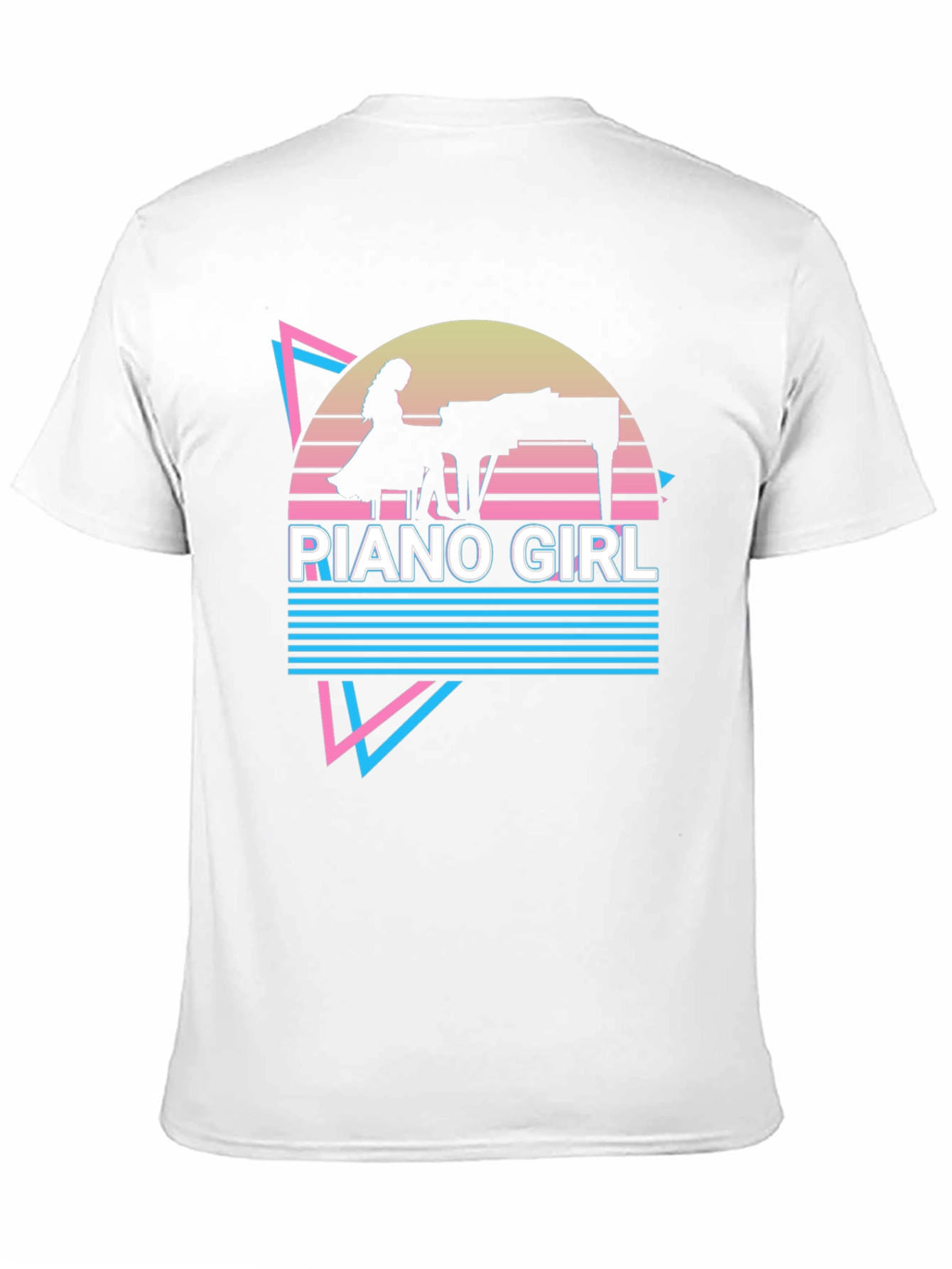 Retro Piano Girl T-Shirt - Synthwave Design