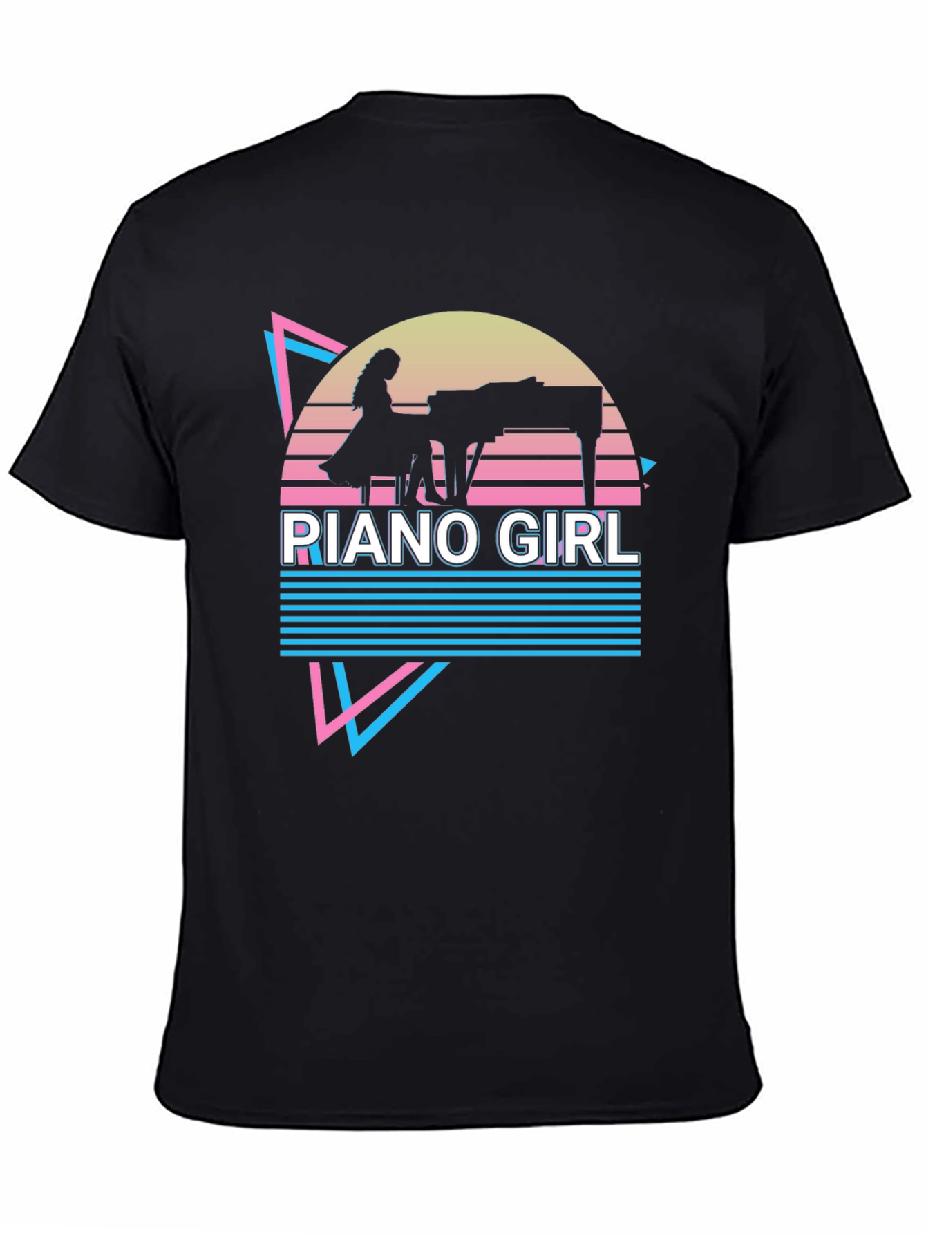 Retro Piano Girl T-Shirt - Synthwave Design