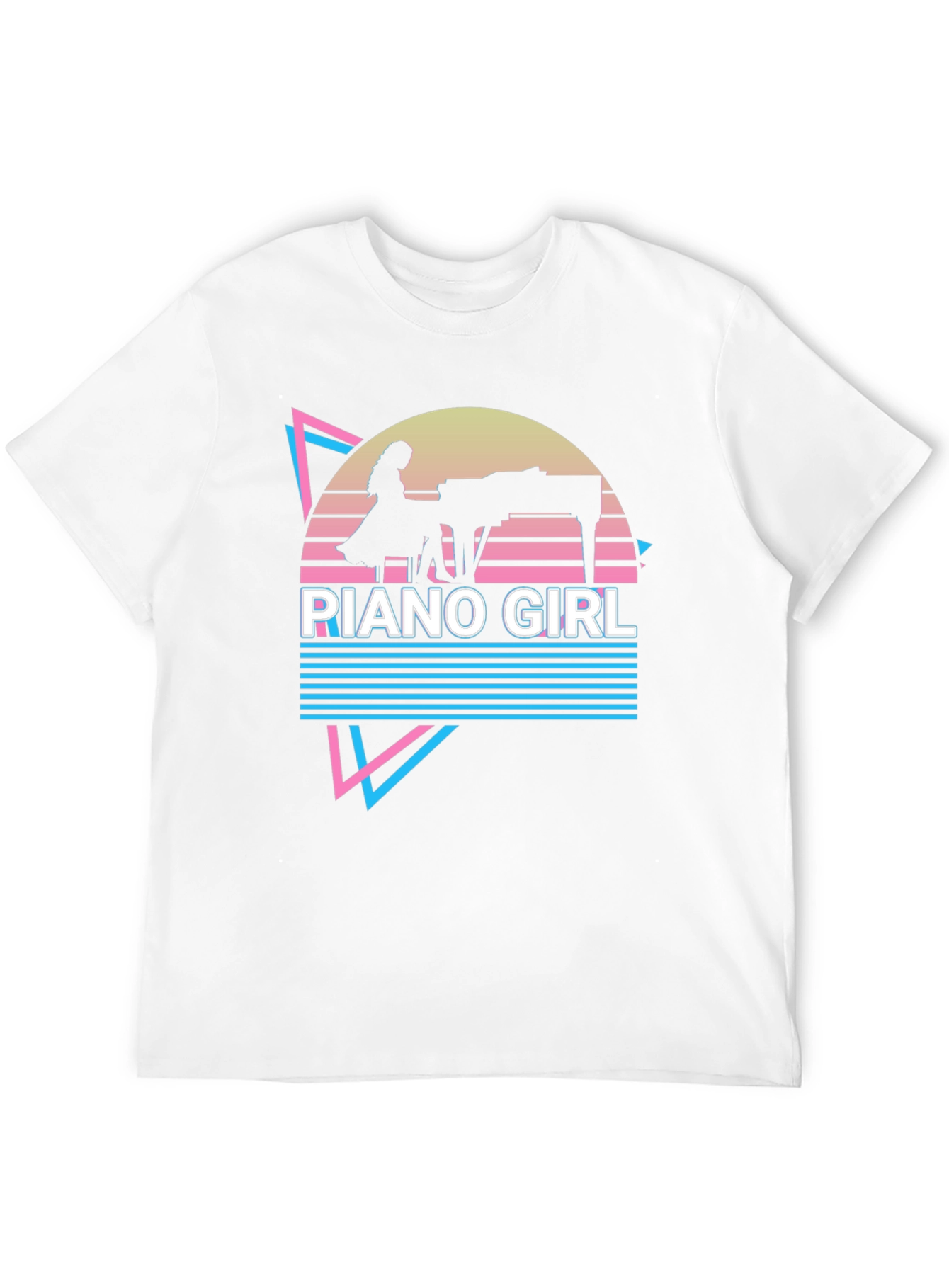 Retro Piano Girl T-Shirt - Synthwave Design