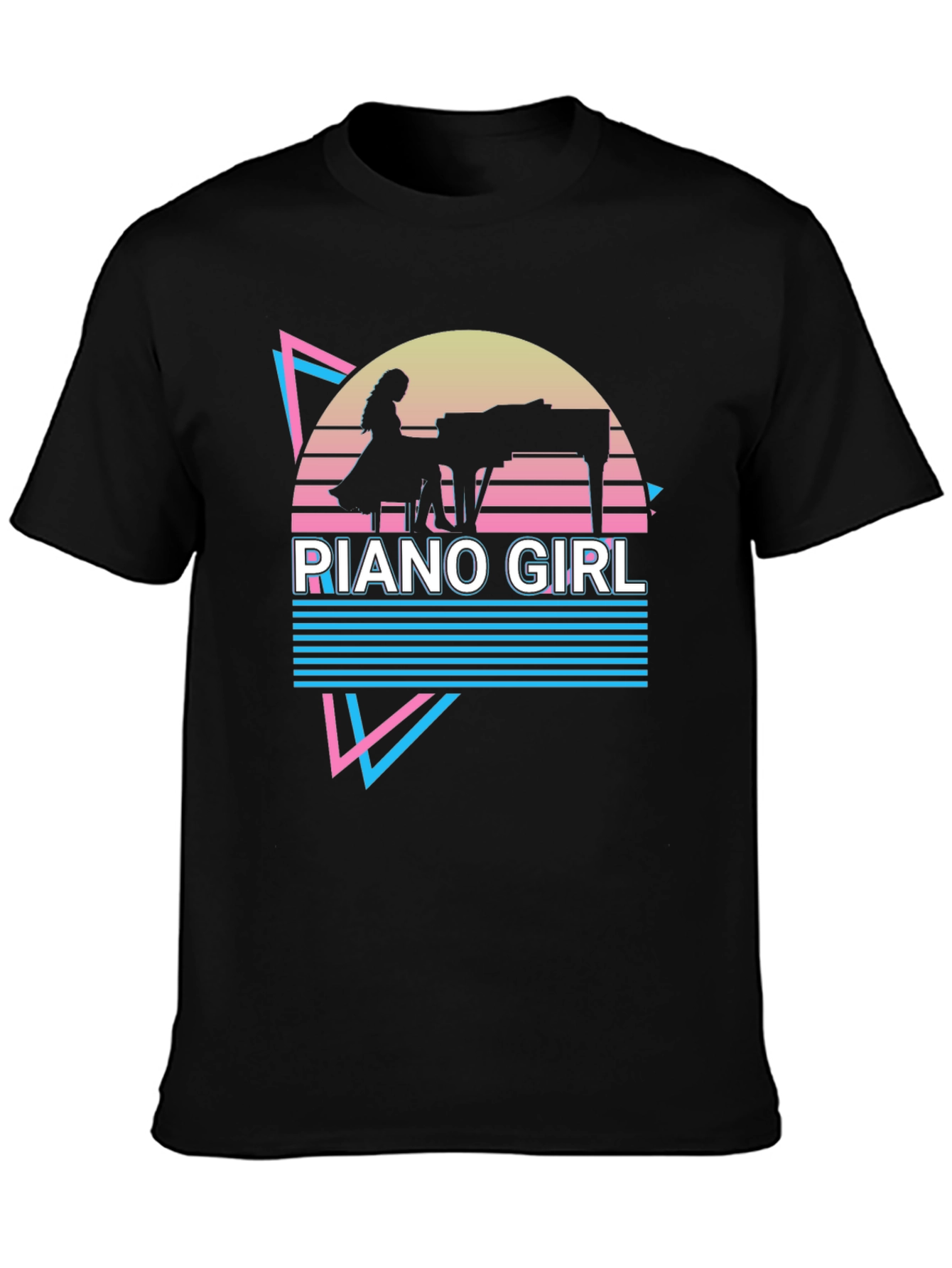 Retro Piano Girl T-Shirt - Synthwave Design