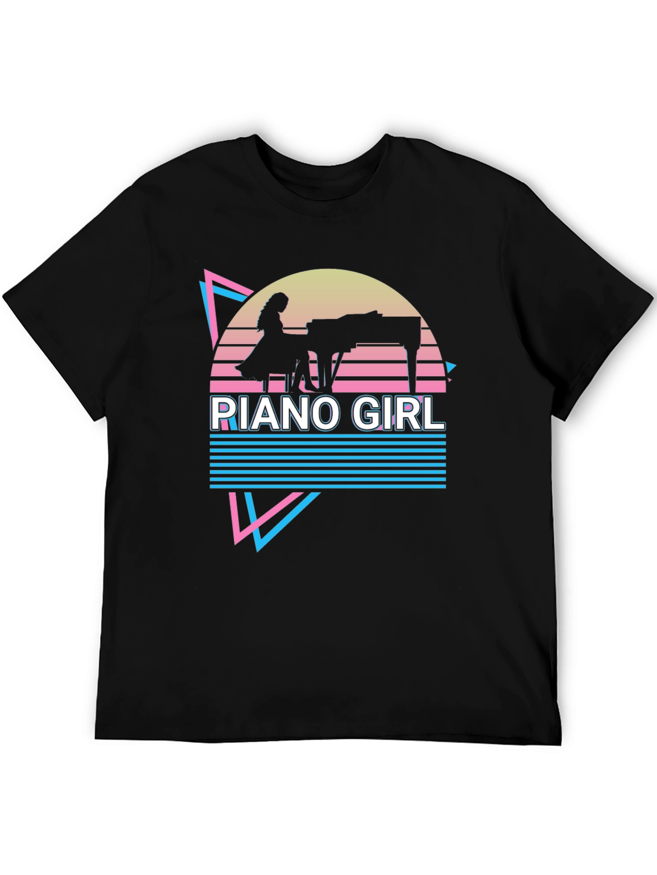 Retro Piano Girl T-Shirt - Synthwave Design