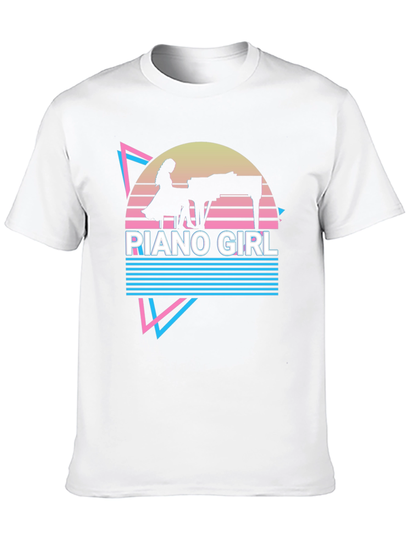 Retro Piano Girl T-Shirt - Synthwave Design