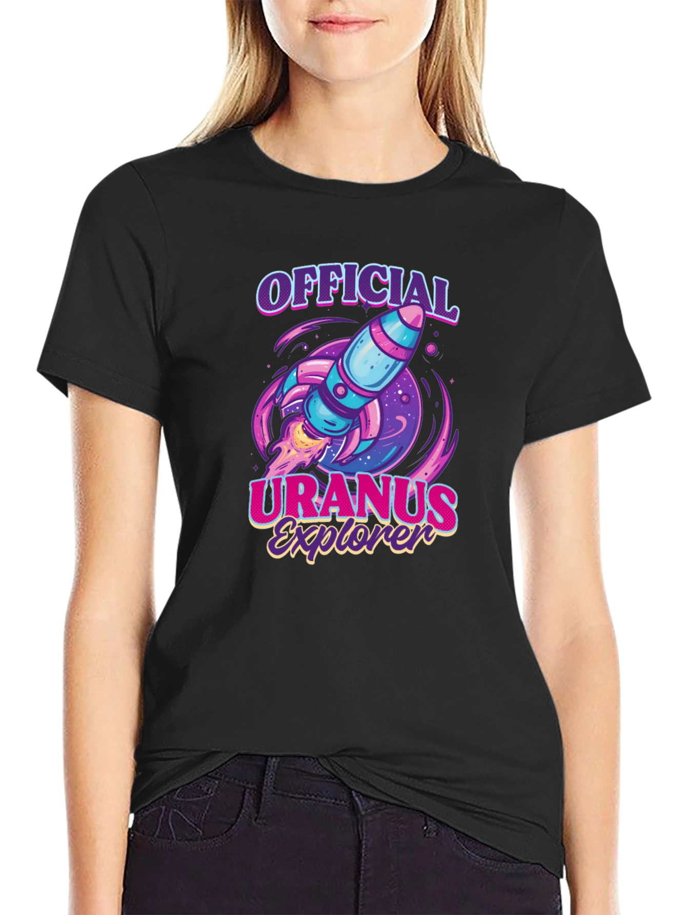 Uranus Explorer Black T-Shirt - Rocket Graphic Tee