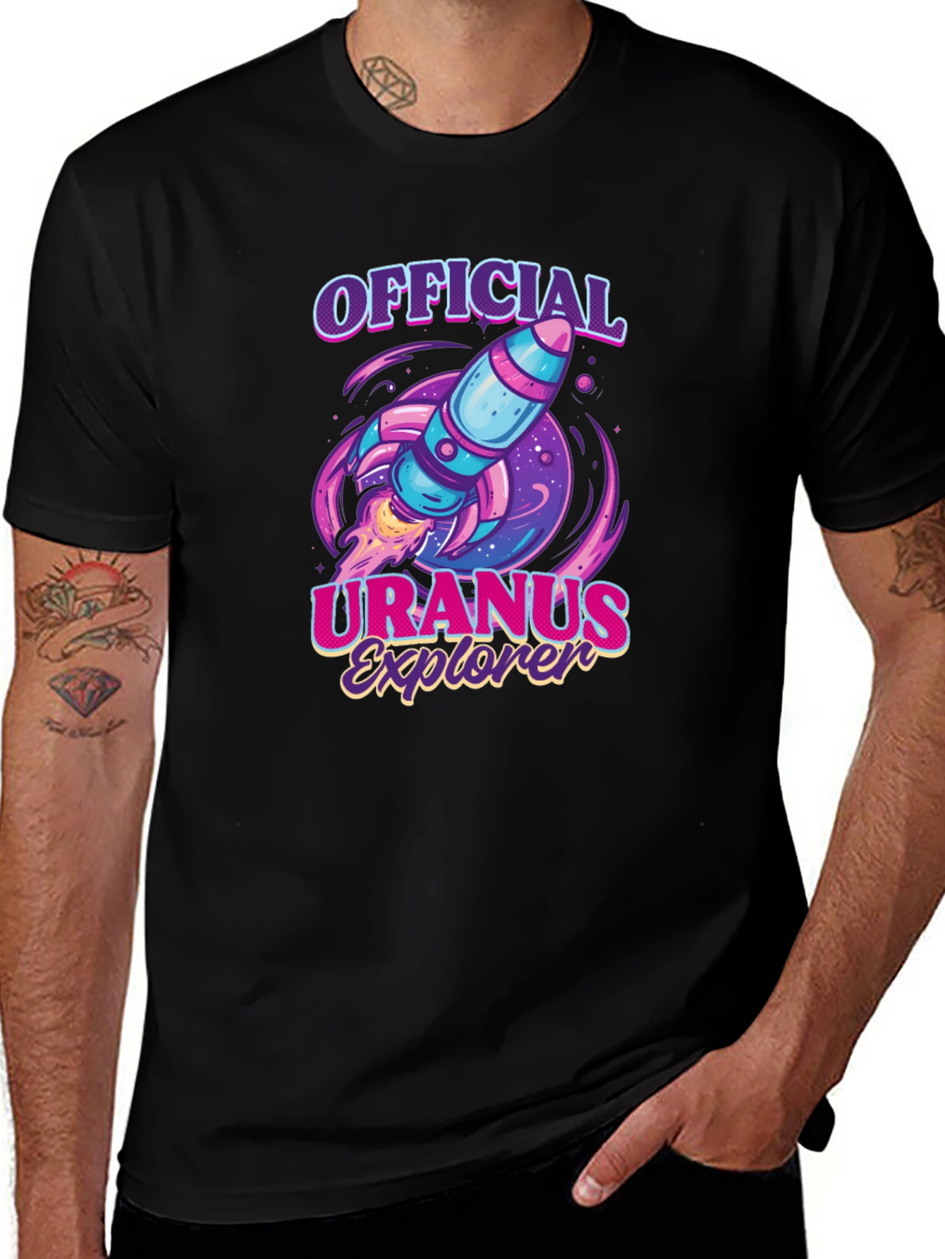 Uranus Explorer Black T-Shirt - Rocket Graphic Tee