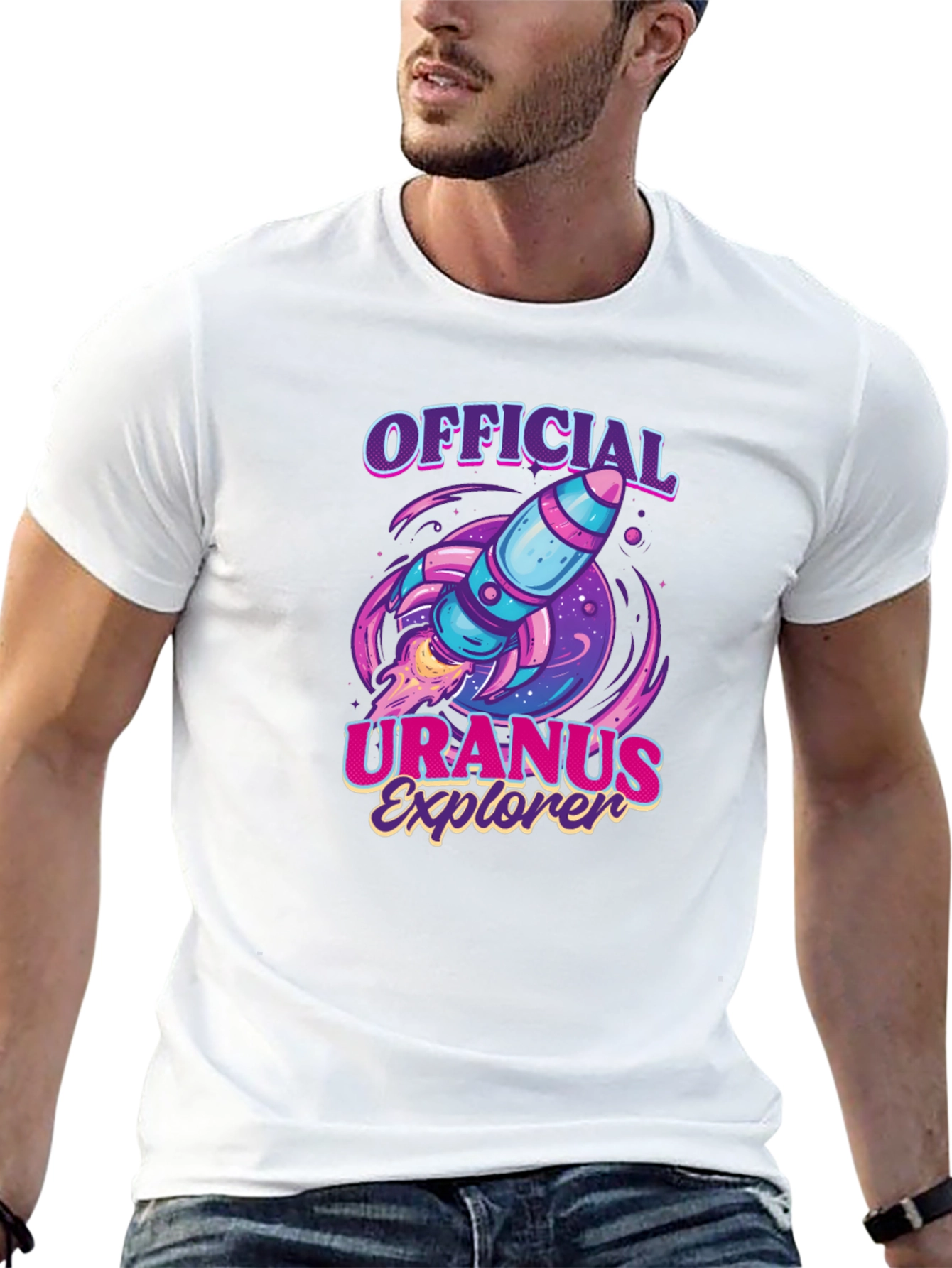 Uranus Explorer Black T-Shirt - Rocket Graphic Tee