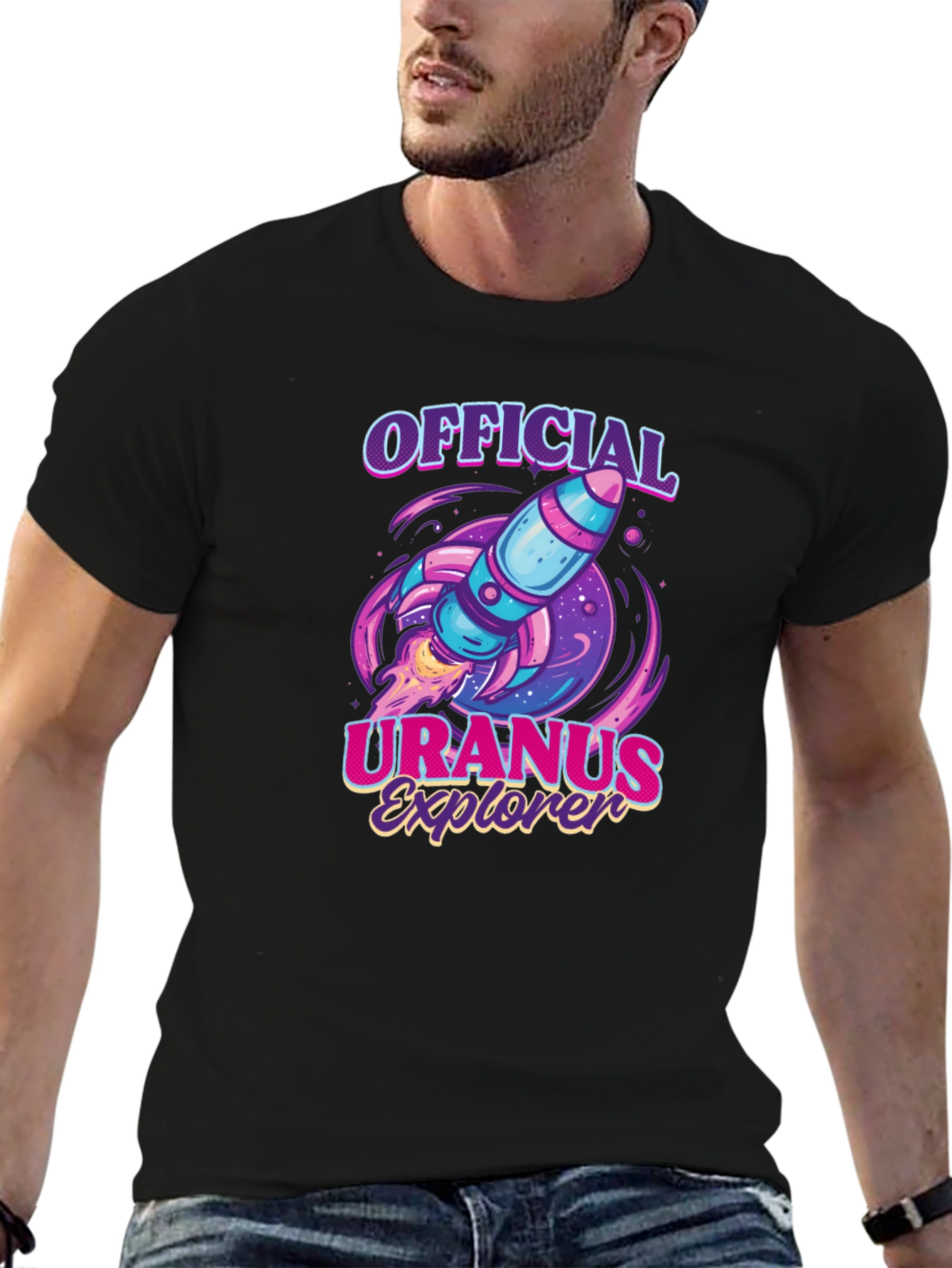 Uranus Explorer Black T-Shirt - Rocket Graphic Tee