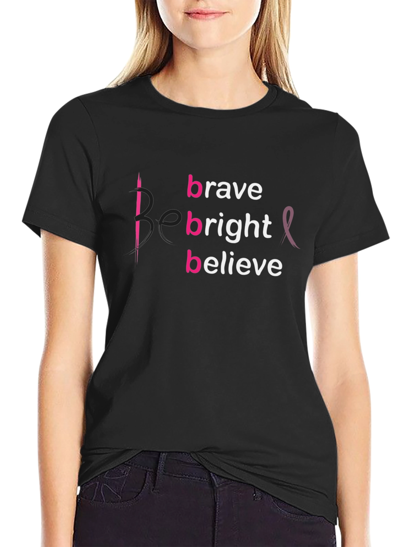 Brave Bright Believe T-Shirt - Breast Cancer Awareness