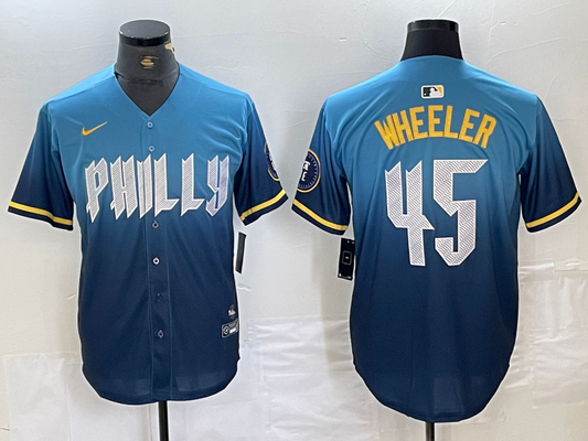 Men's Philadelphia Phillies Zack Wheeler #45 Blue 2024 City Connect Limited Player Jerseys