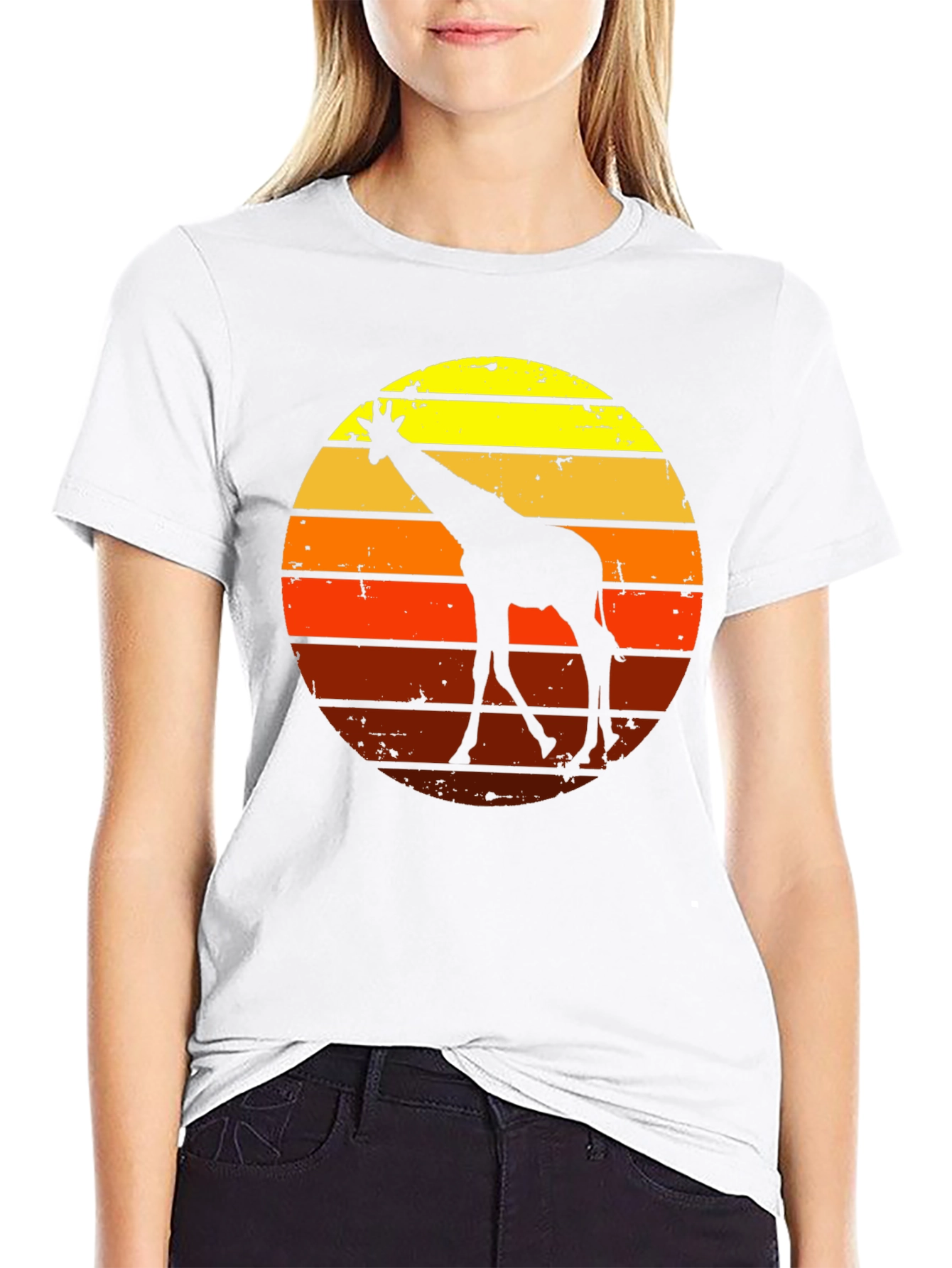 Retro Giraffe Sunset Graphic Tee - Black