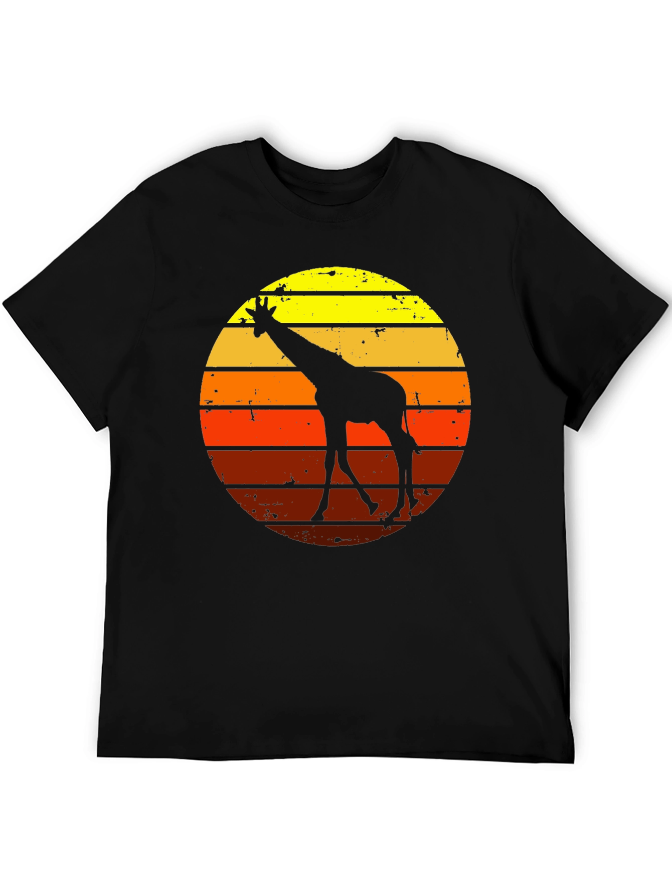 Retro Giraffe Sunset Graphic Tee - Black