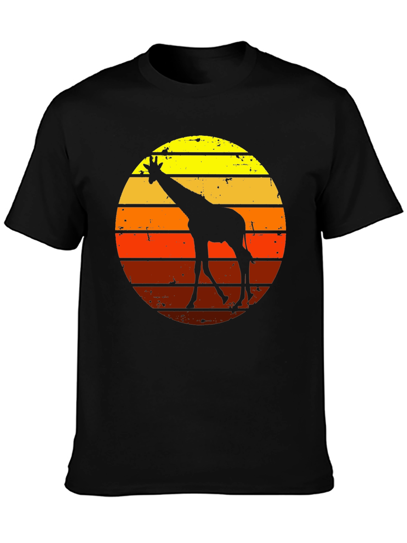 Retro Giraffe Sunset Graphic Tee - Black