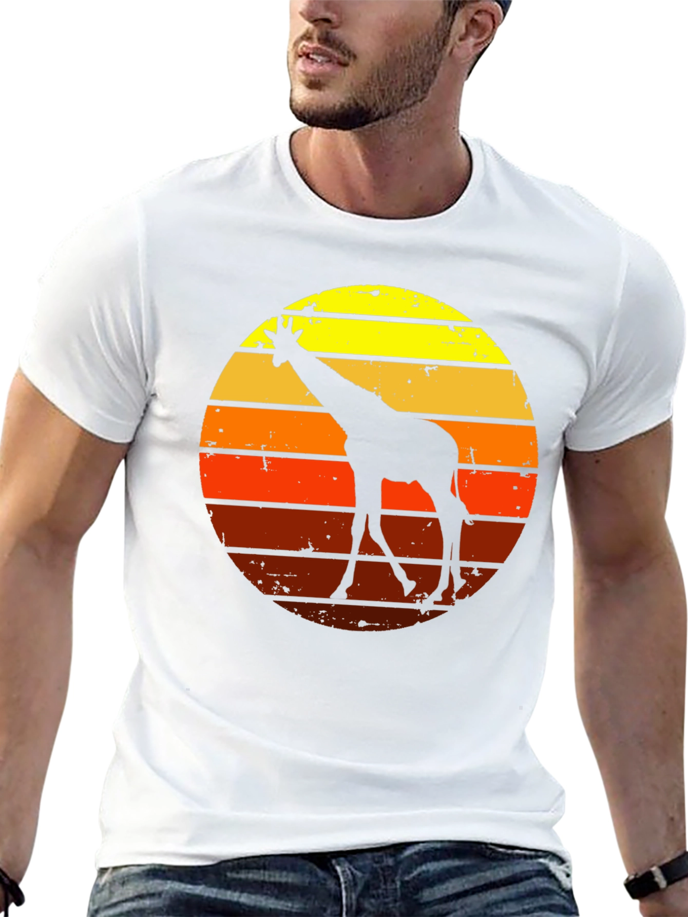 Retro Giraffe Sunset Graphic Tee - Black