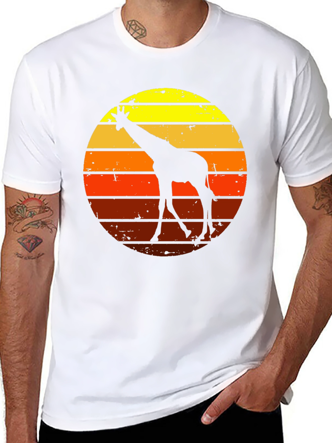 Retro Giraffe Sunset Graphic Tee - Black