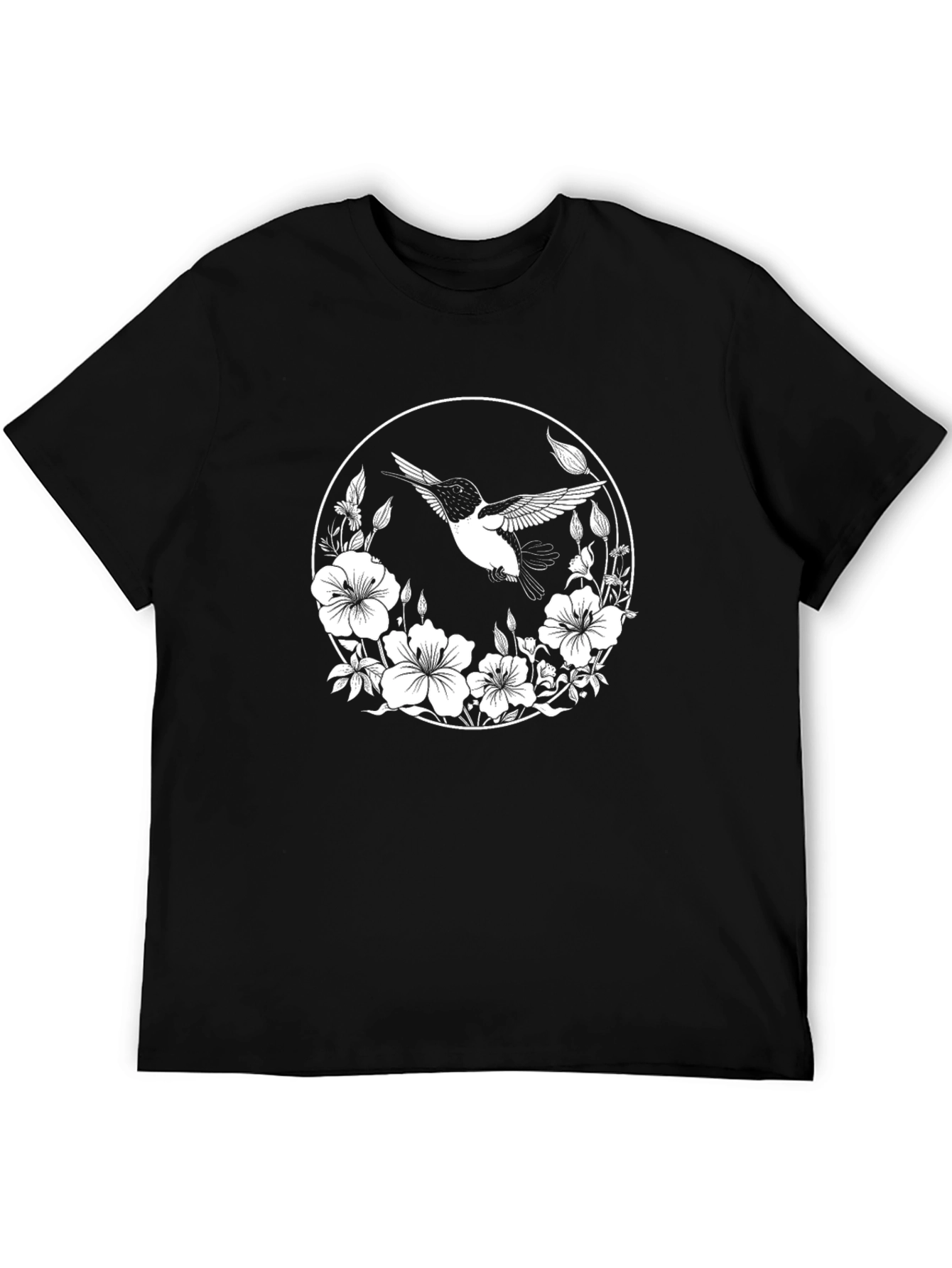 Hummingbird Floral Graphic Black T-Shirt
