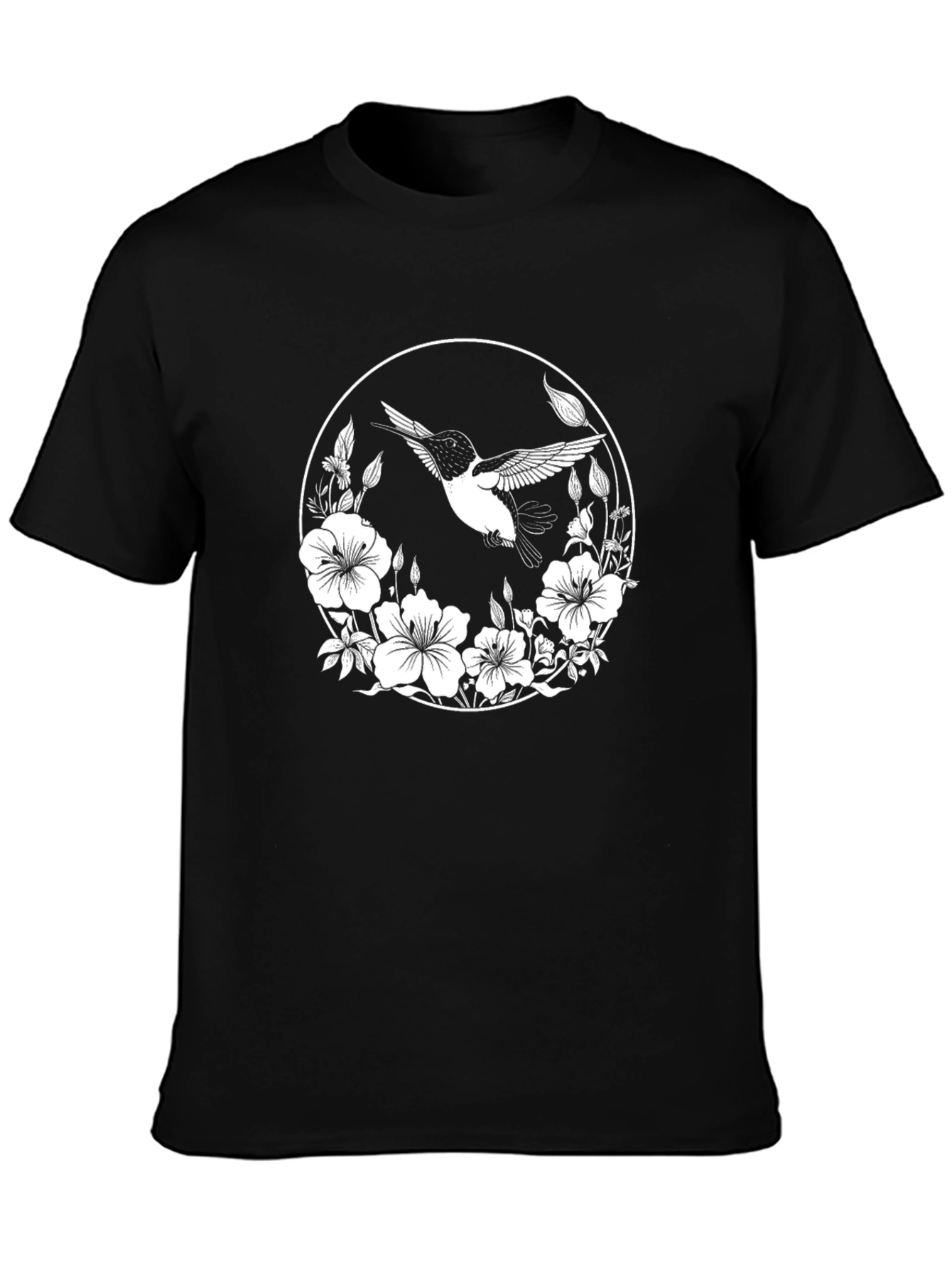 Hummingbird Floral Graphic Black T-Shirt