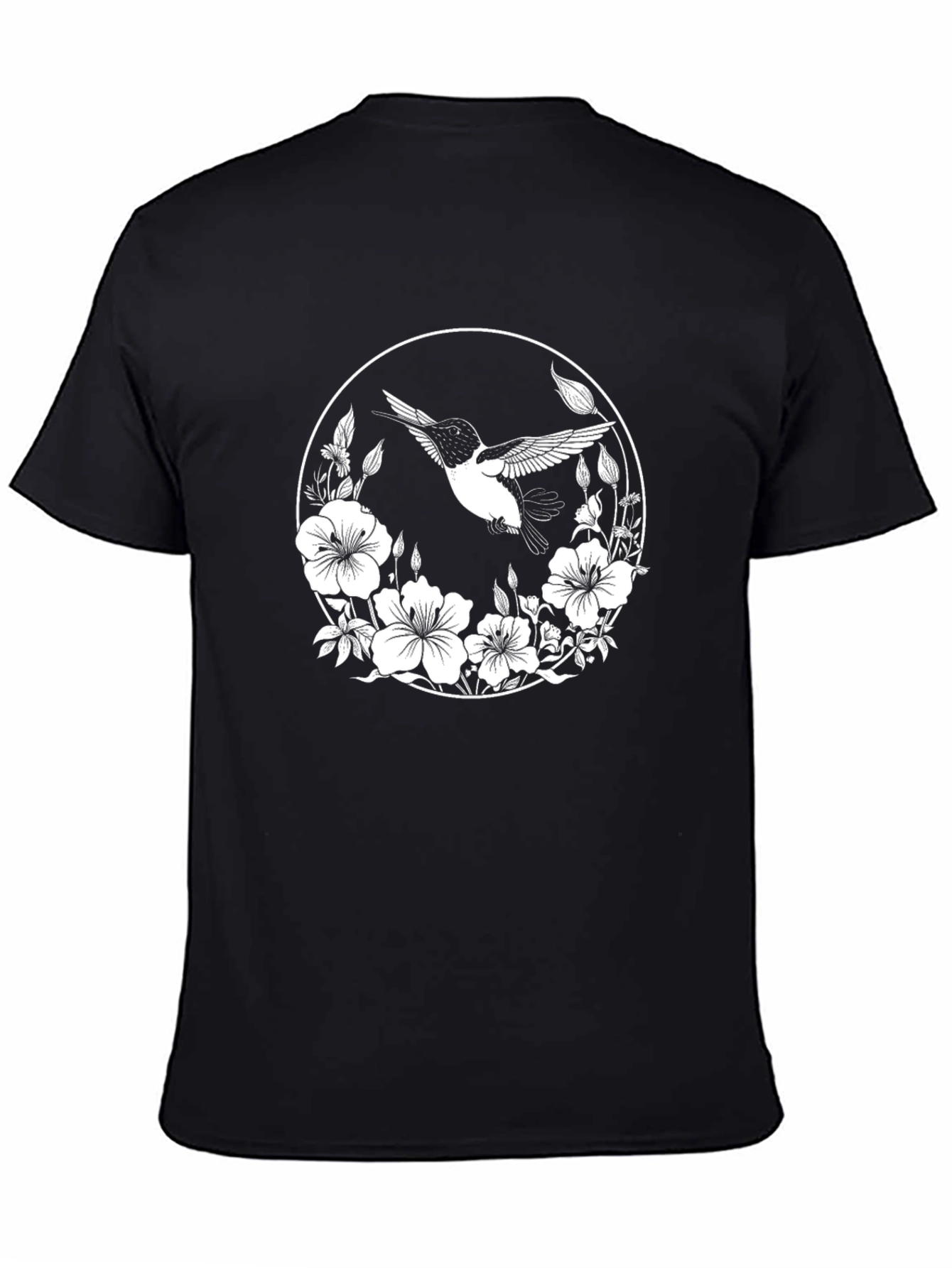 Hummingbird Floral Graphic Black T-Shirt