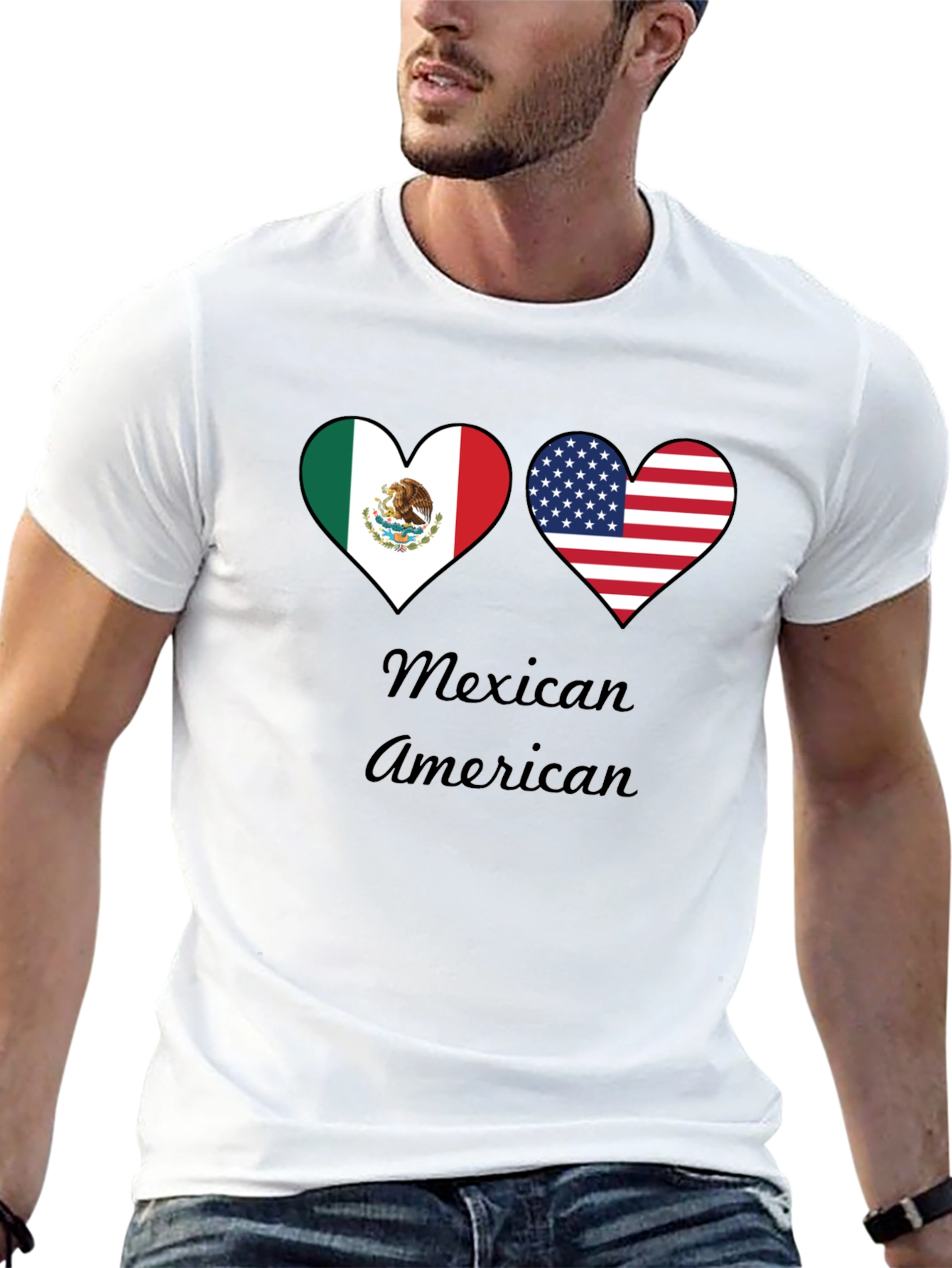 Mexican American Pride T-Shirt - Dual Heart Flag Design